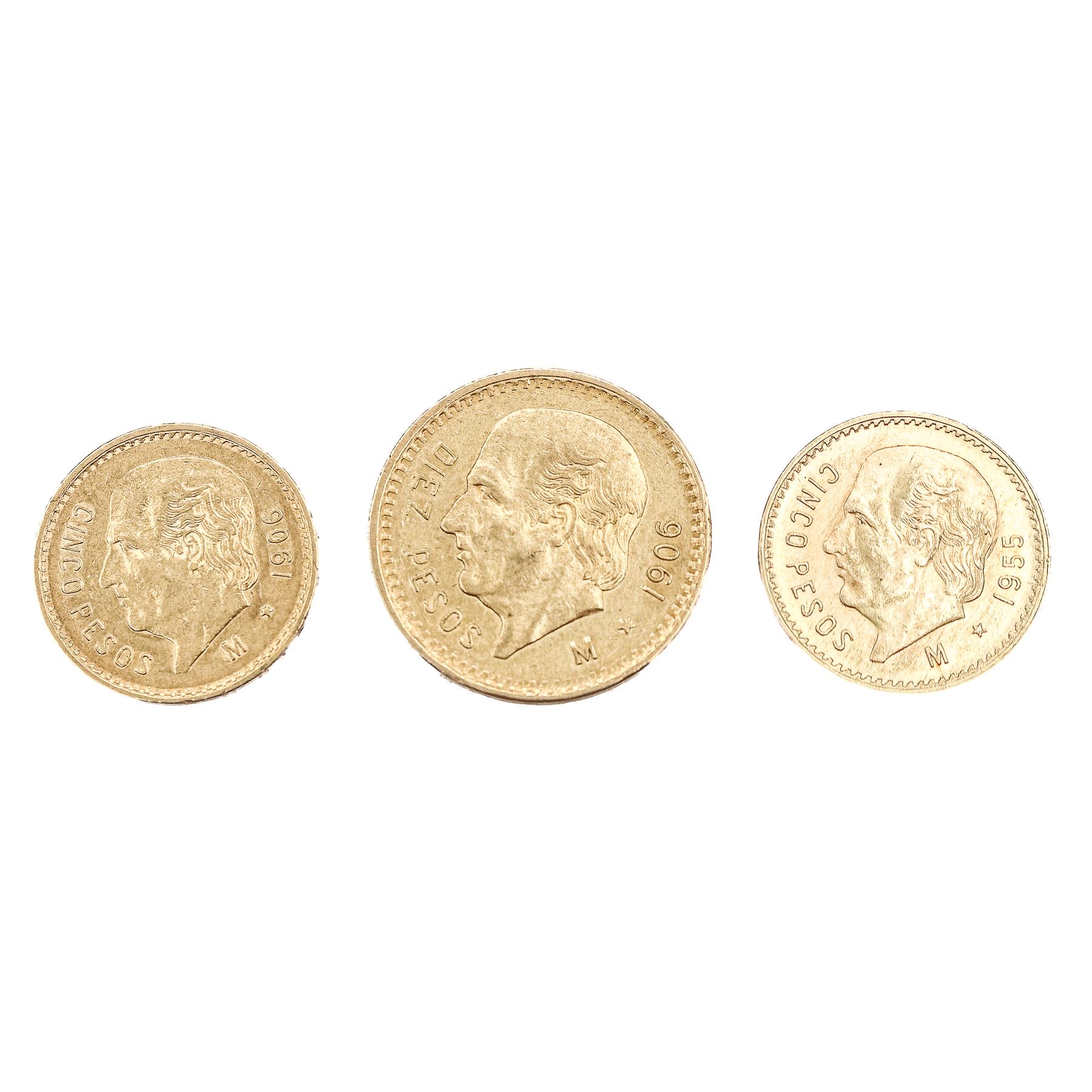 TRES MONEDAS DE MEXICO EN ORO