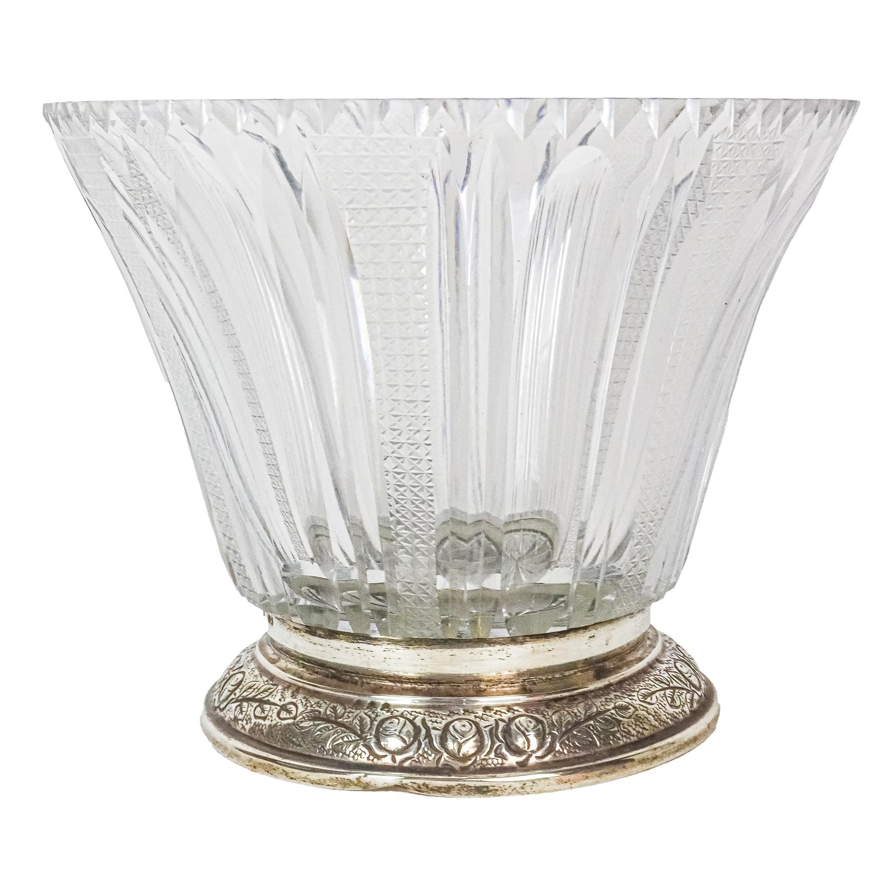 JARRÓN CRISTAL Y PLATA MEDIADOS SIGLO XX