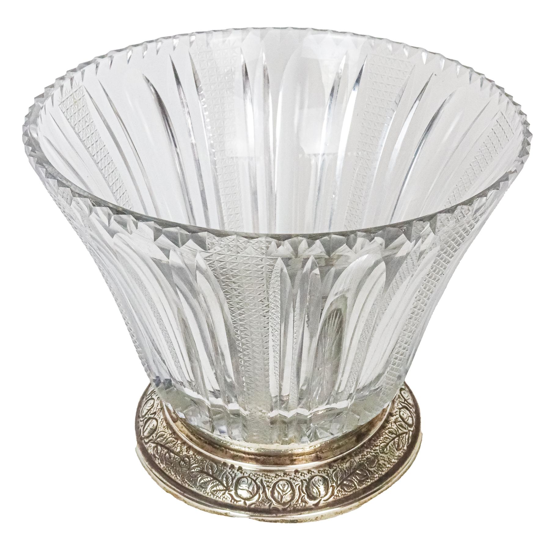 JARRÓN CRISTAL Y PLATA MEDIADOS SIGLO XX