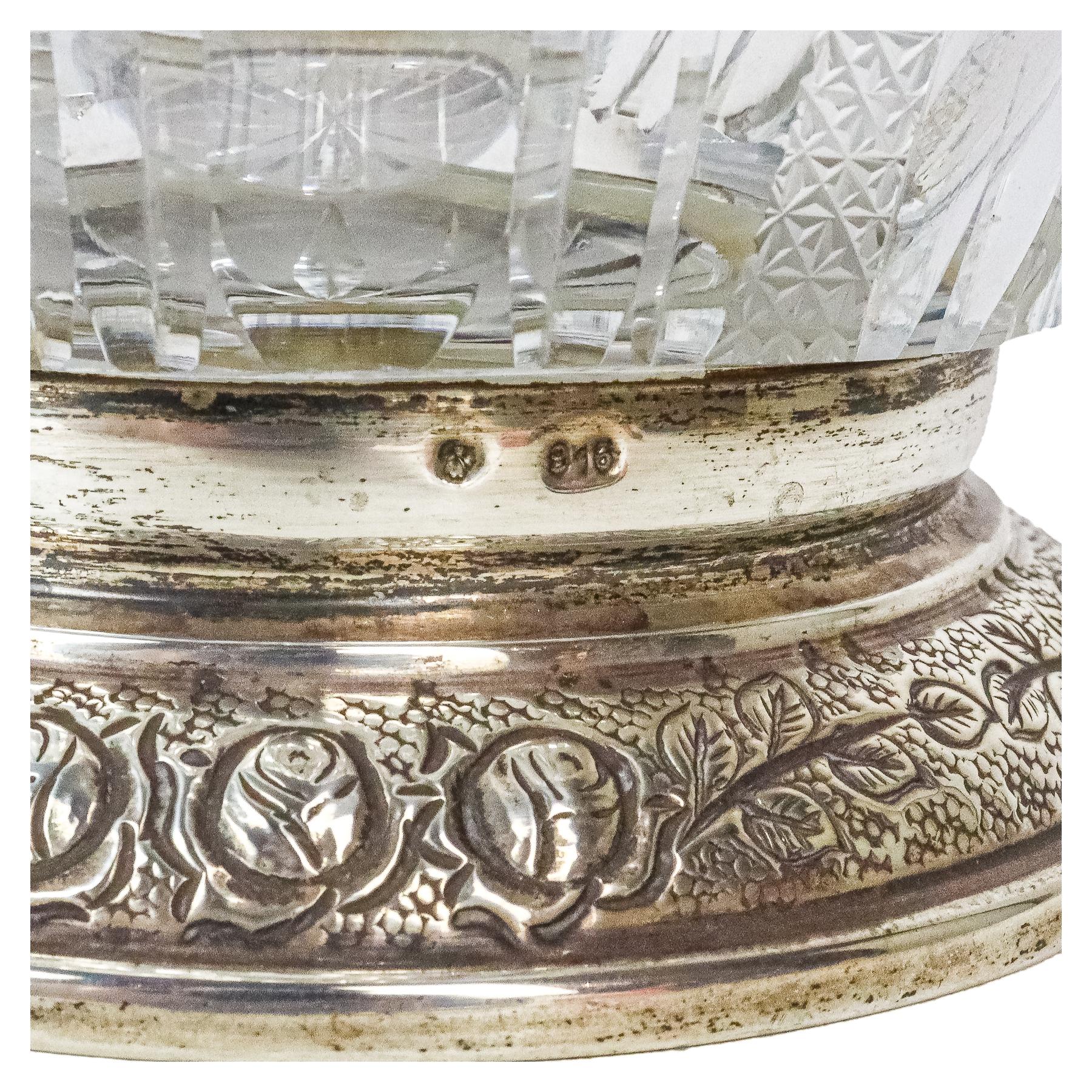 JARRÓN CRISTAL Y PLATA MEDIADOS SIGLO XX