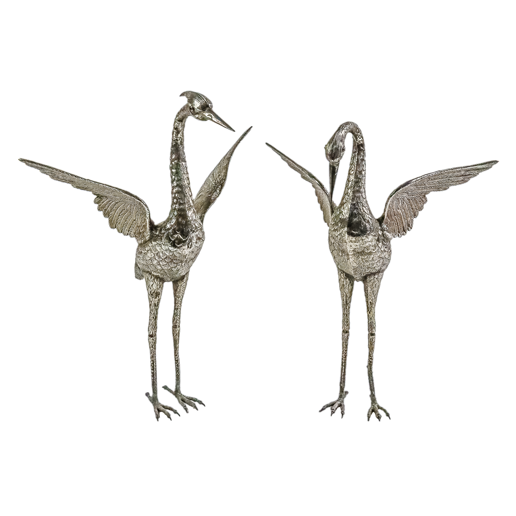 PAREJA DE AVES DECORATIVAS EN PLATA DE MEDIADOS DE S. XX