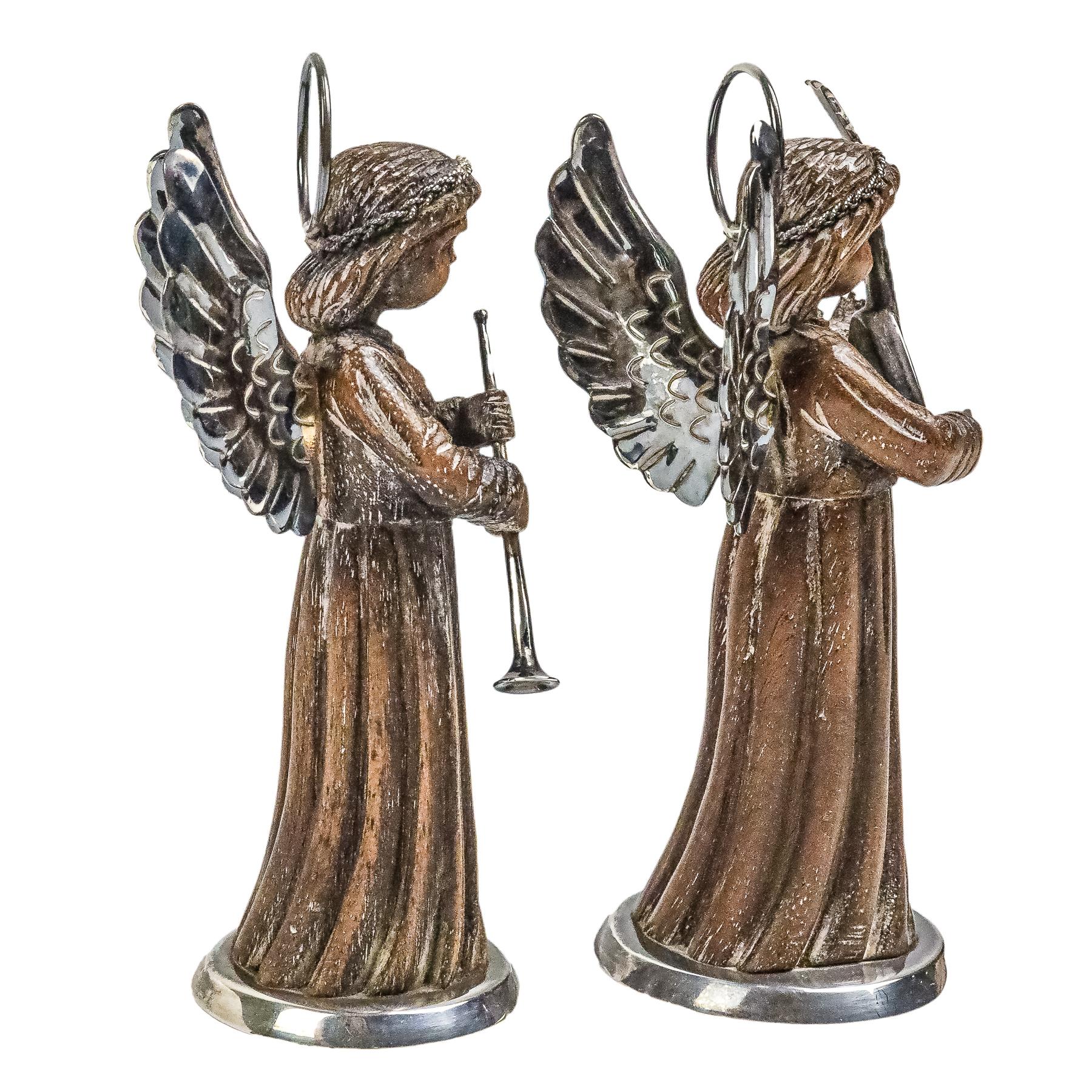 DOS FIGURAS DE MADERA Y PLATA DE LOS AÑOS 70