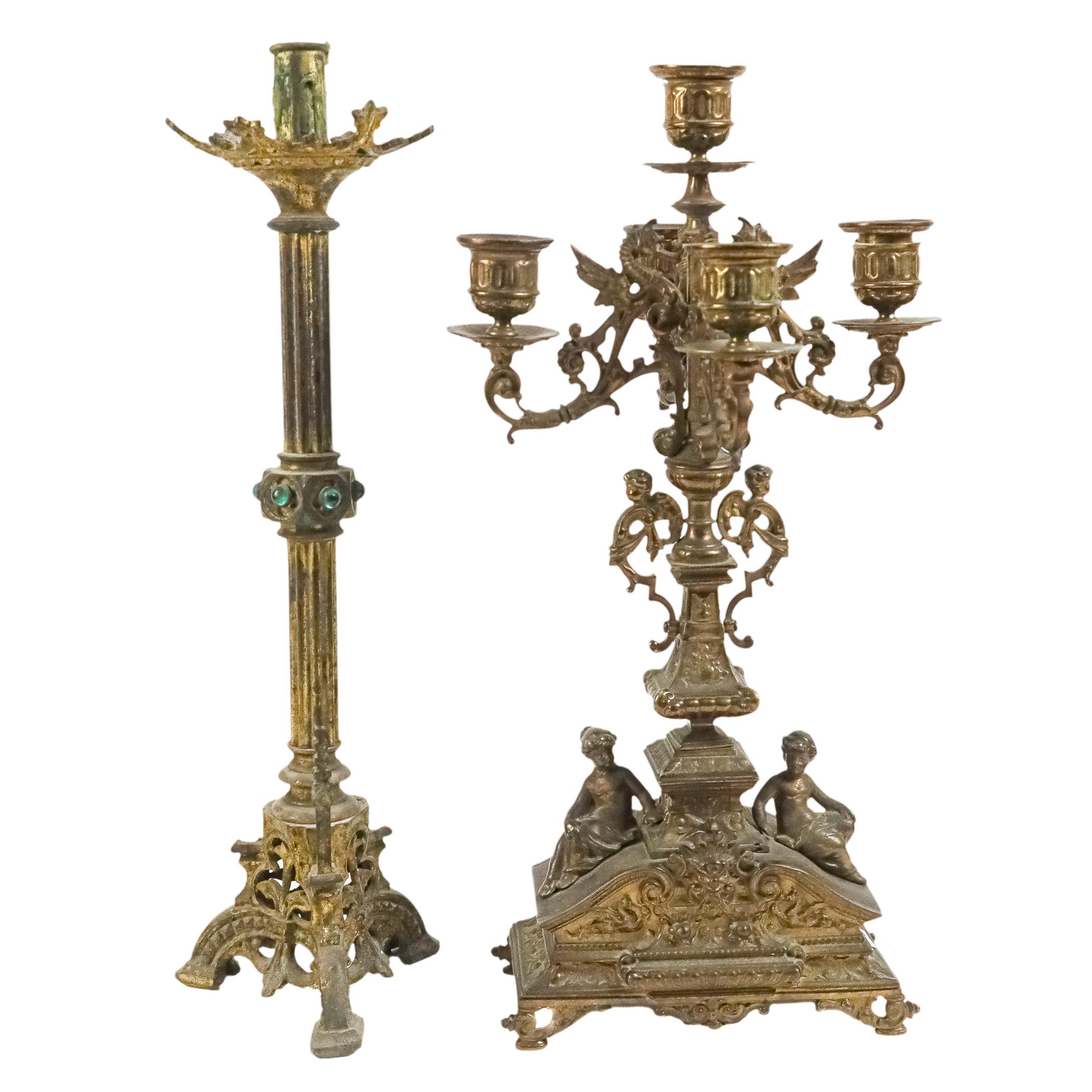 CANDELERO Y CANDELABRO DE FINALES DE S. XIX