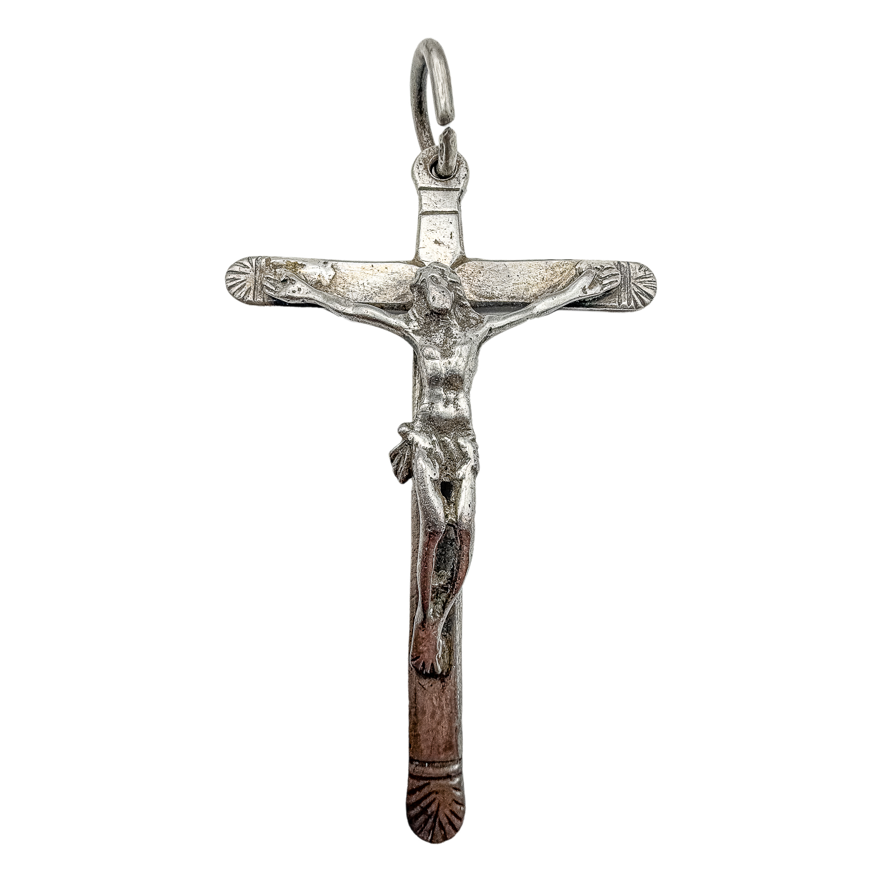 CRUCIFIJO Y CAJITA ROSARIO EN PLATA Y METAL