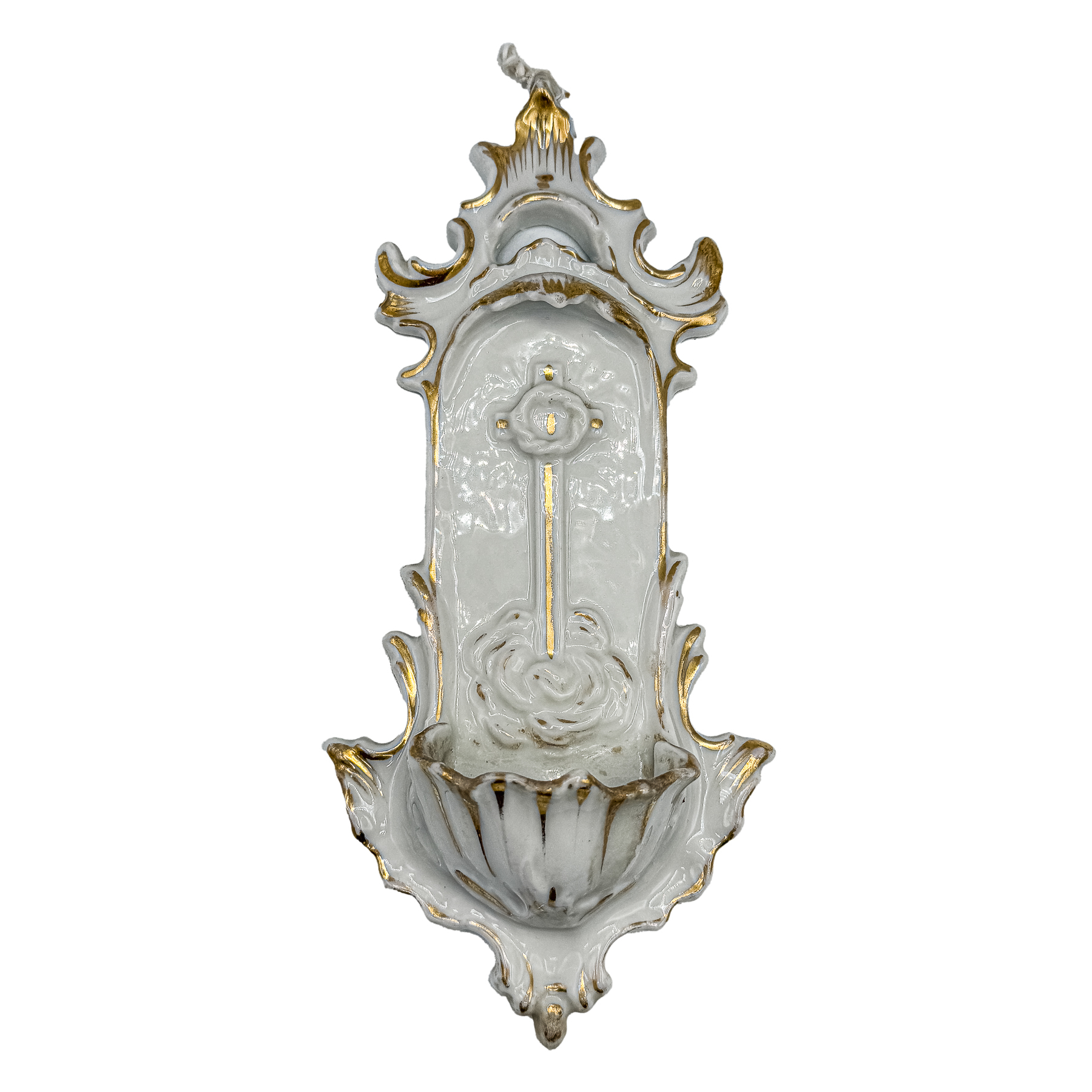 CINCO BENDITERAS DE PORCELANA Y BISCUIT DEL SIGLO XIX