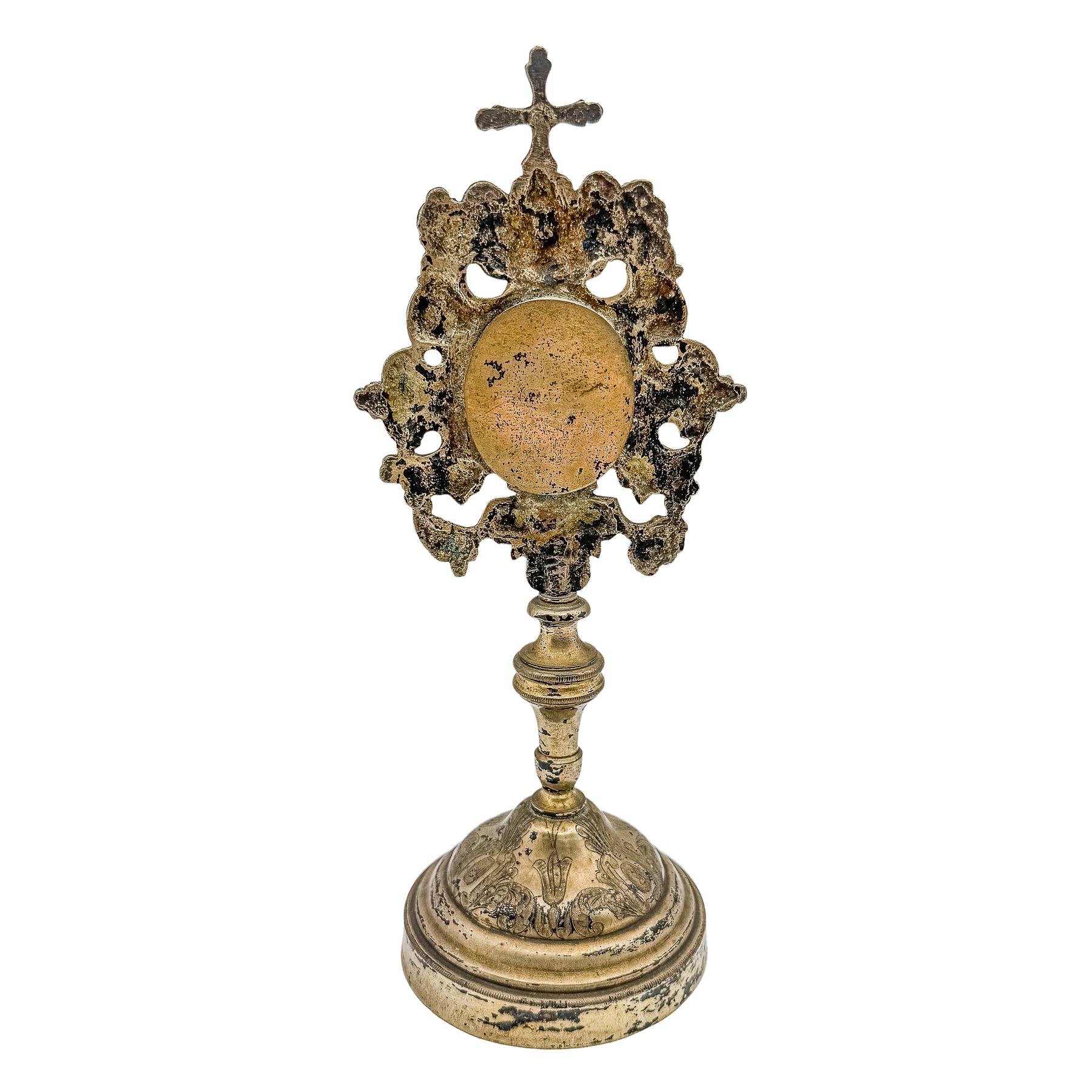 RELICARIO DE PIÉ DE BRONCE DEL SIGLO XIX