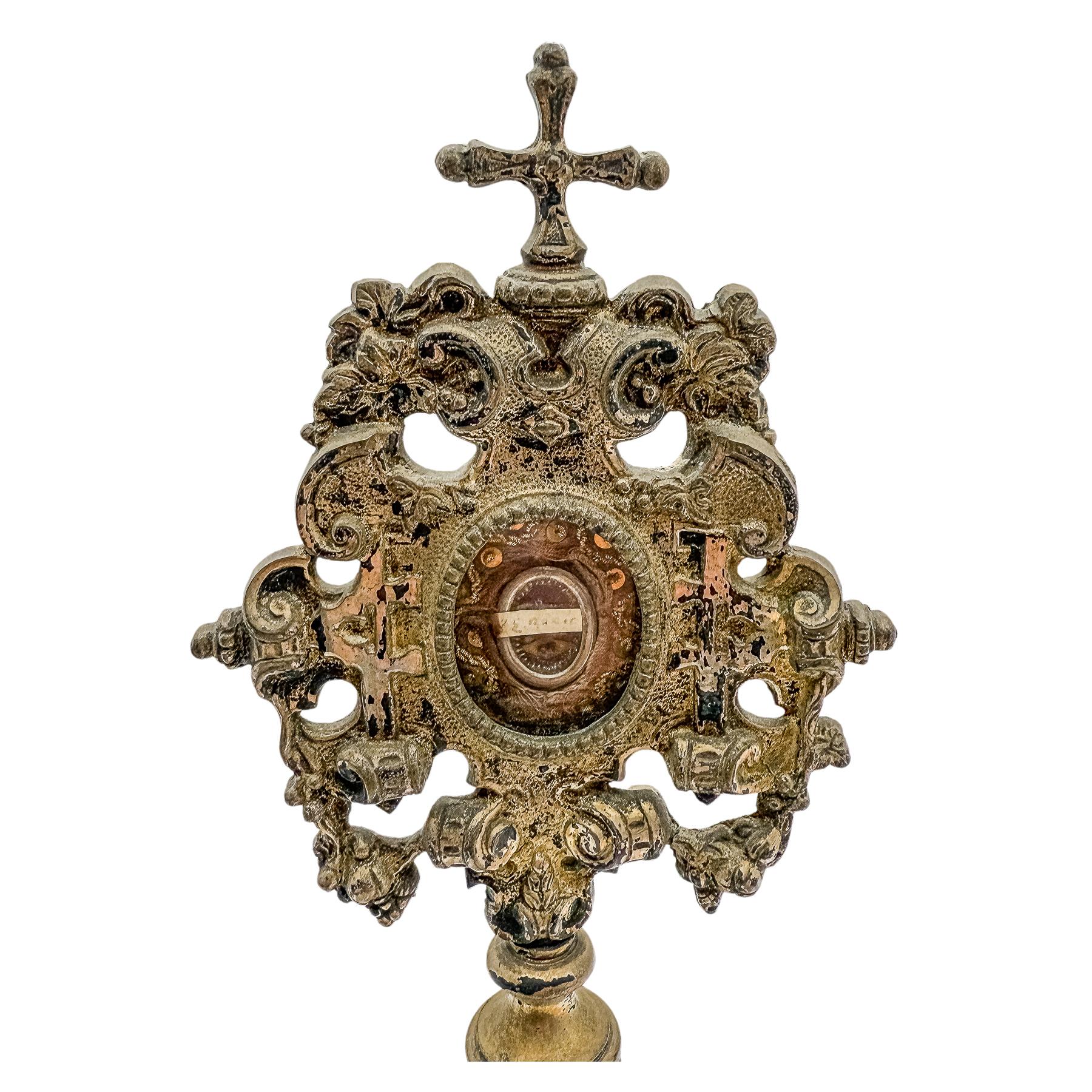 RELICARIO DE PIÉ DE BRONCE DEL SIGLO XIX