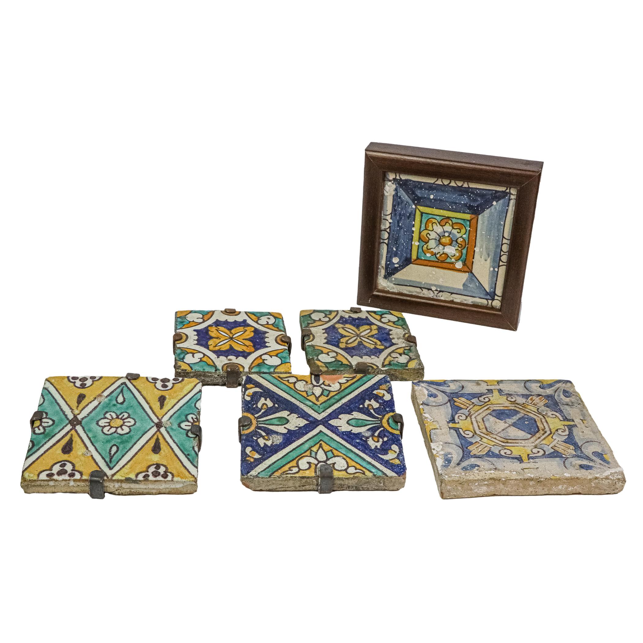 SEIS BALDOSAS POLICROMADAS DE LOS S. XVIII-XIX