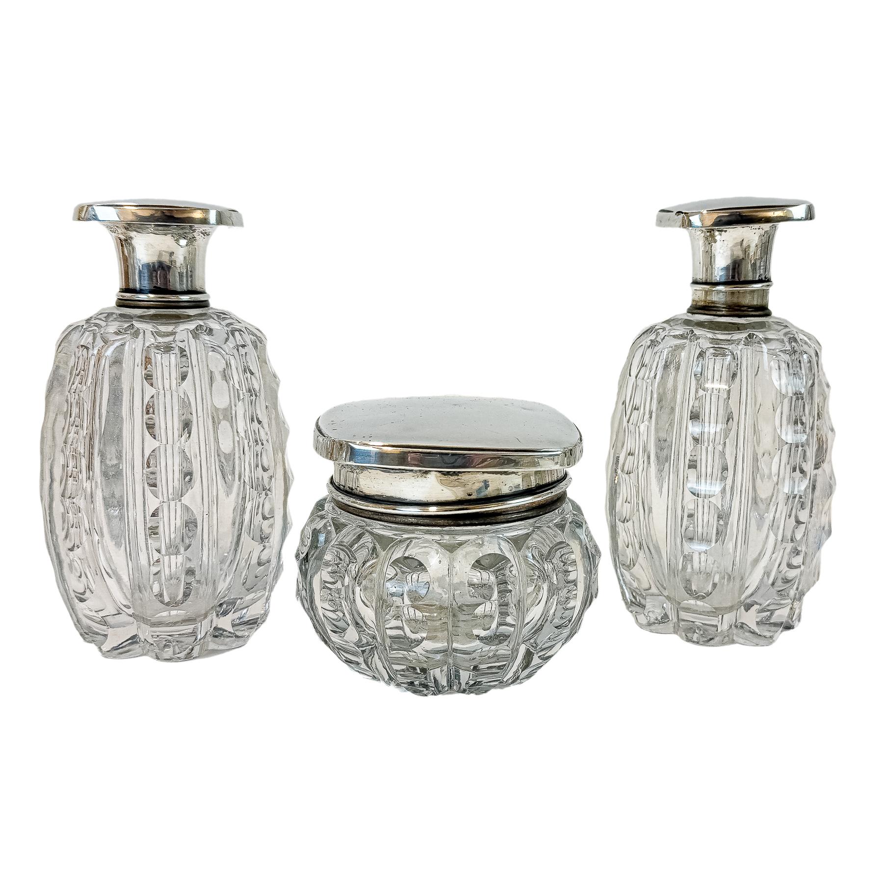 TARROS DE TOCADOR EN CRISTAL Y PLATA MEDIADOS S. XX