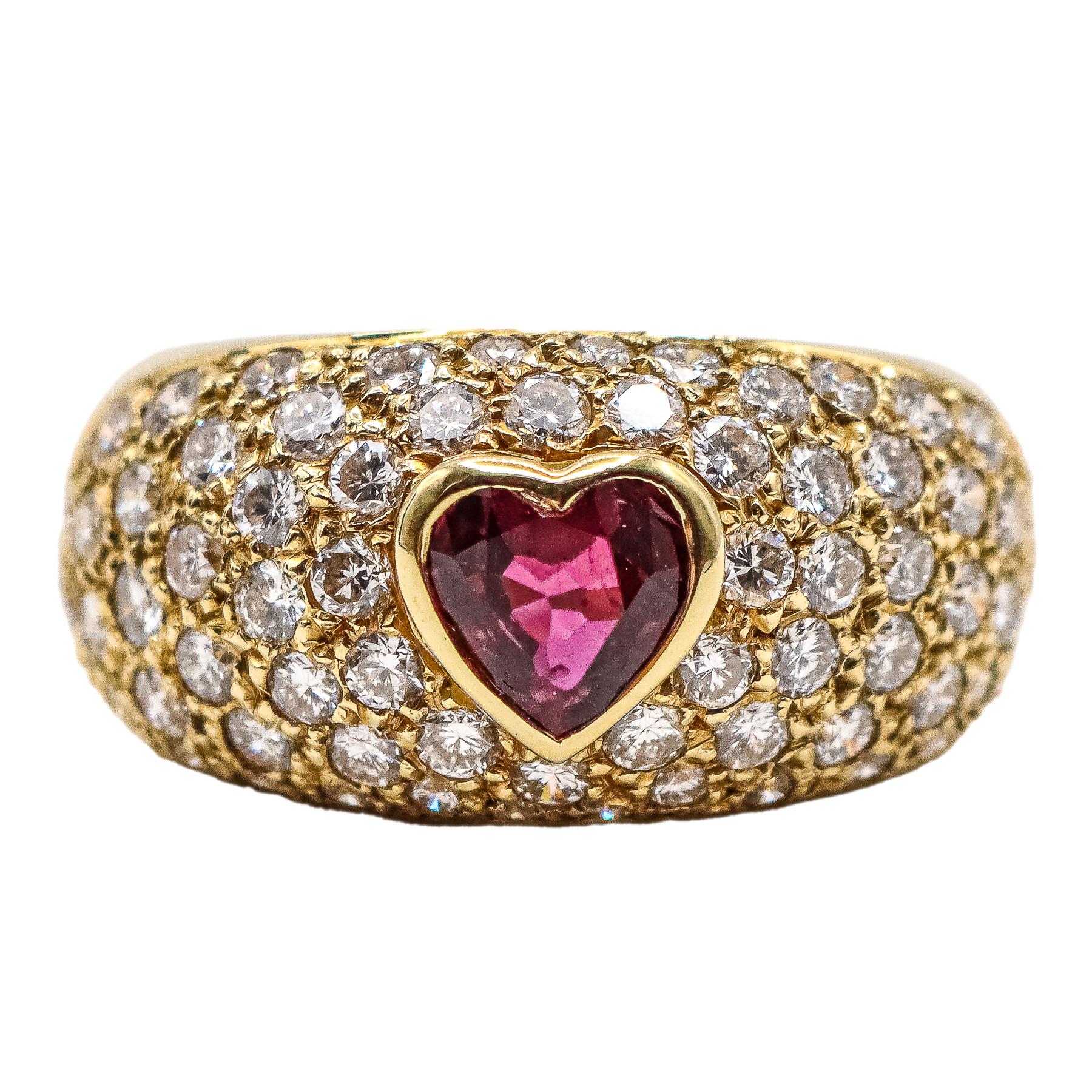 ANILLO BOMBÉ CON RUBÍ CORAZÓN Y BRILLANTES