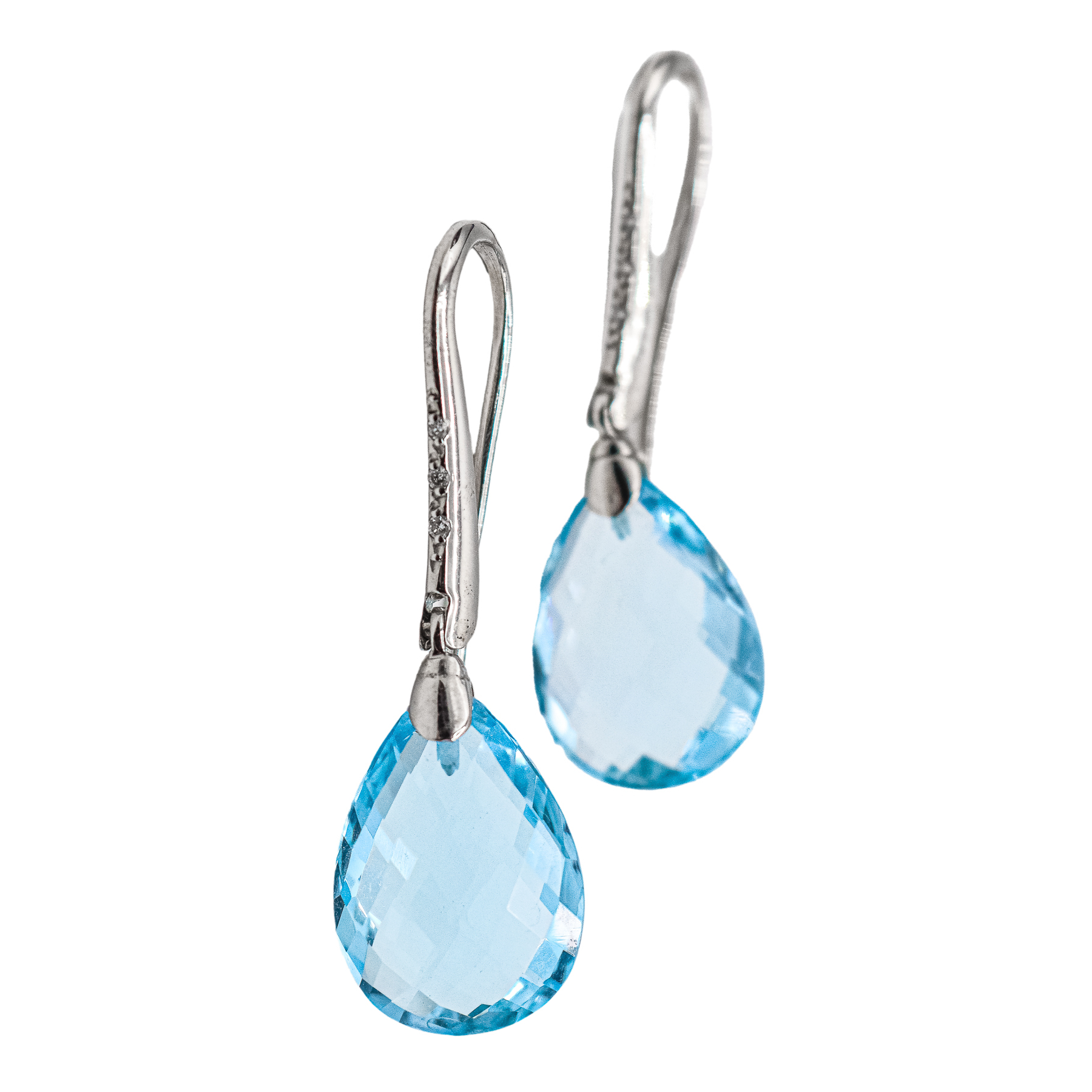 PENDIENTES LARGOS CON TOPACIO AZUL Y BRILLANTES