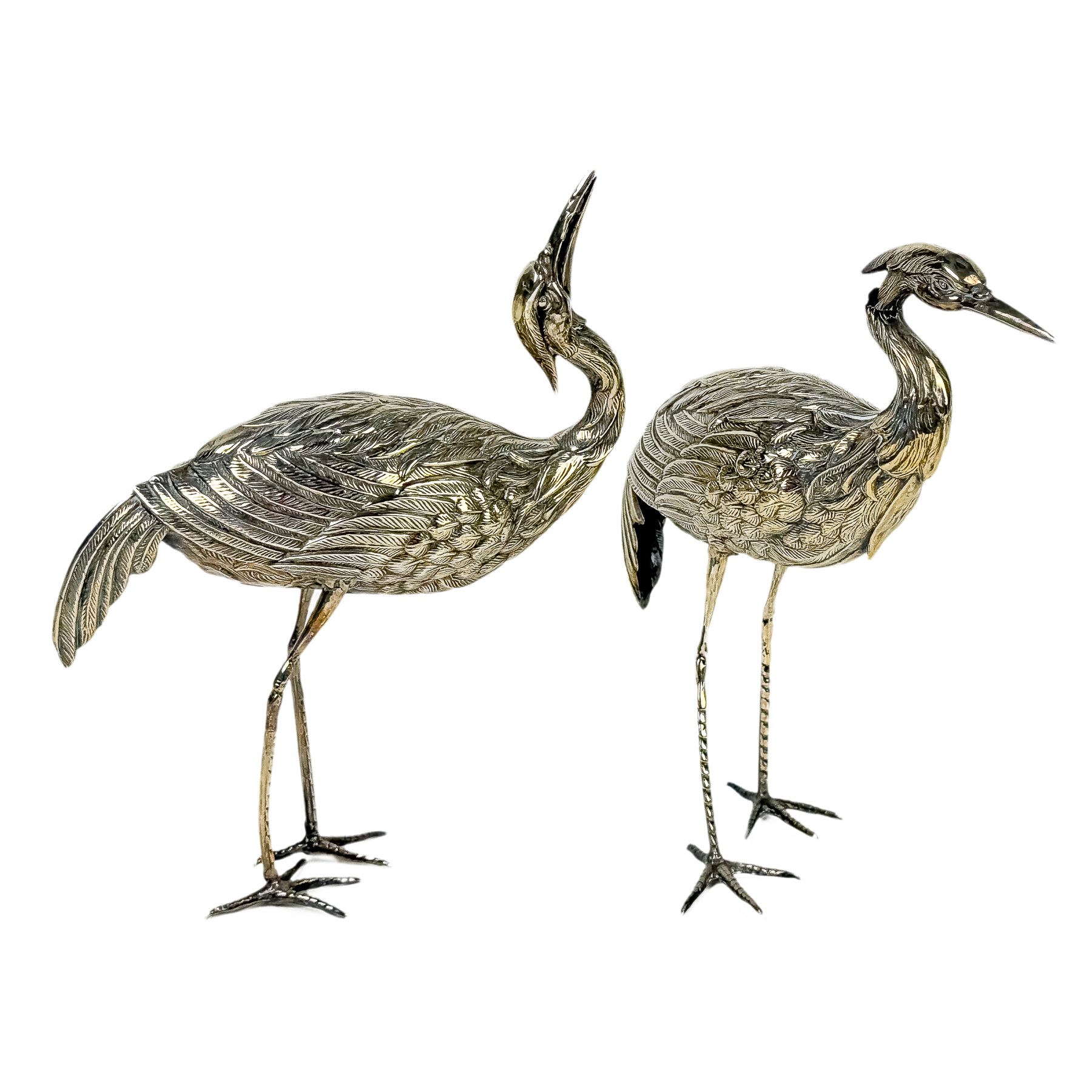 PAREJA DE AVES DE PLATA DE MEDIADOS DE S. XX