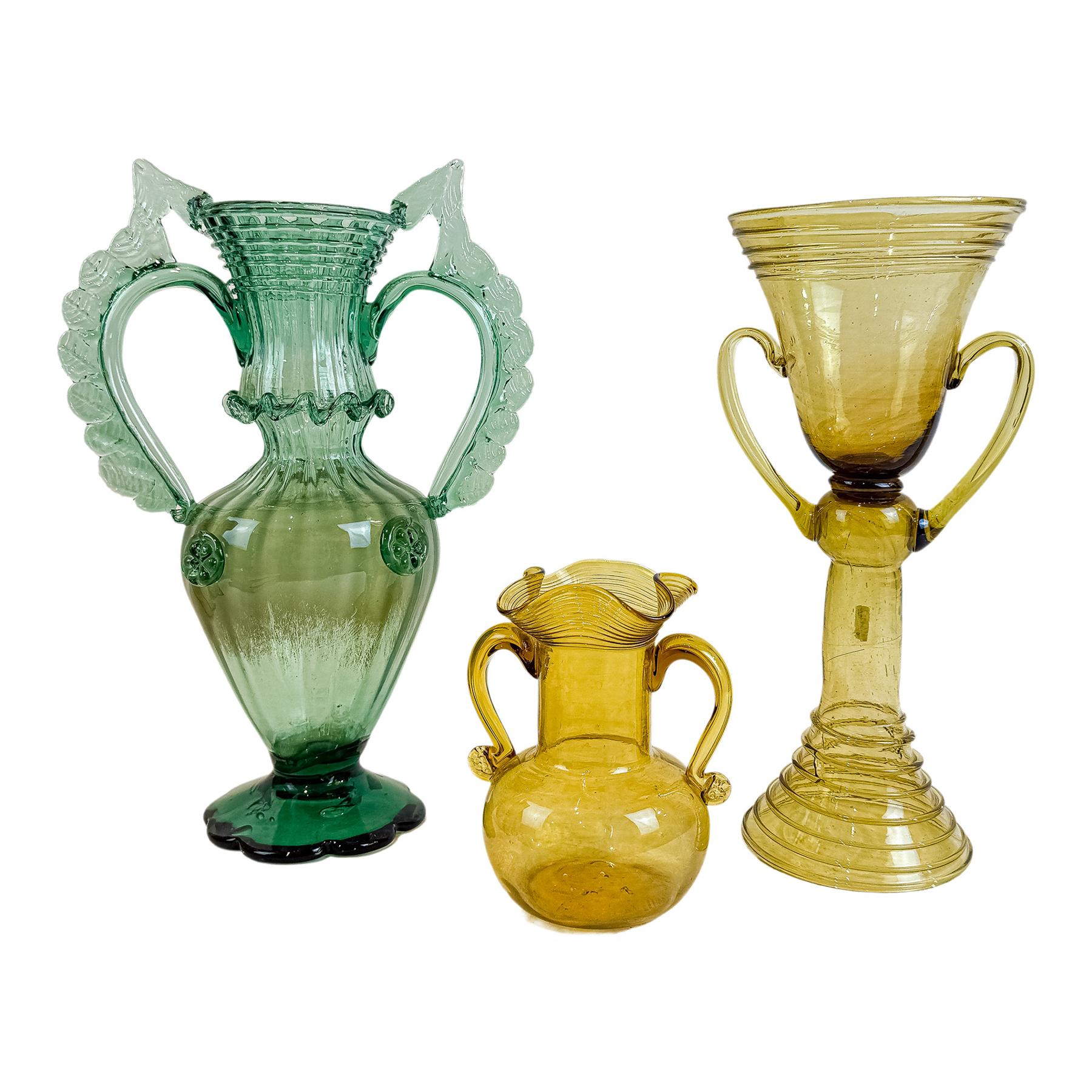 TRES JARRONES EN CRISTAL  MALLORQUIN DE  MEDIADOS DE S. XX