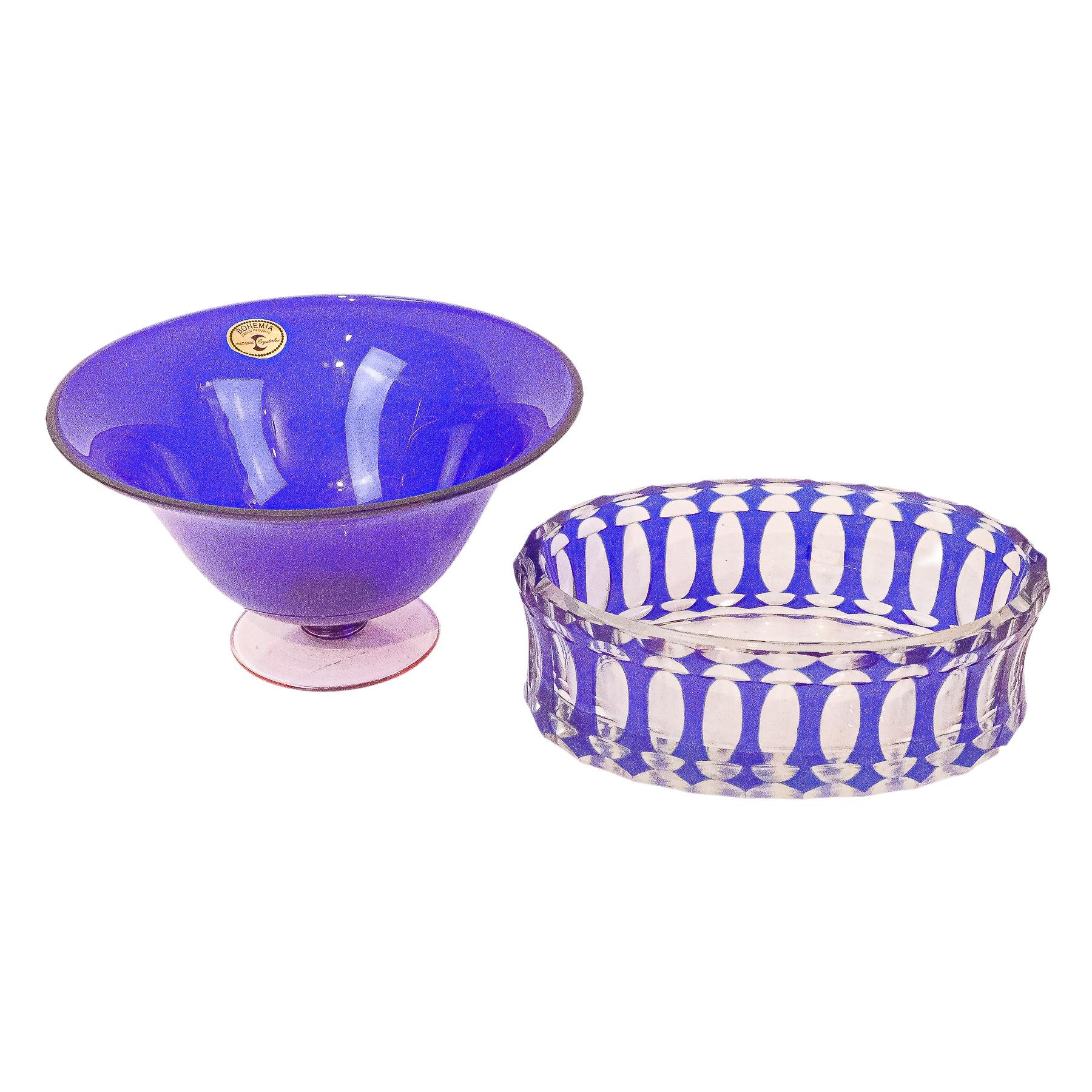 DOS CENTROS DE MESA EN EN CRISTAL DE MEDIADOS DEL S.XX