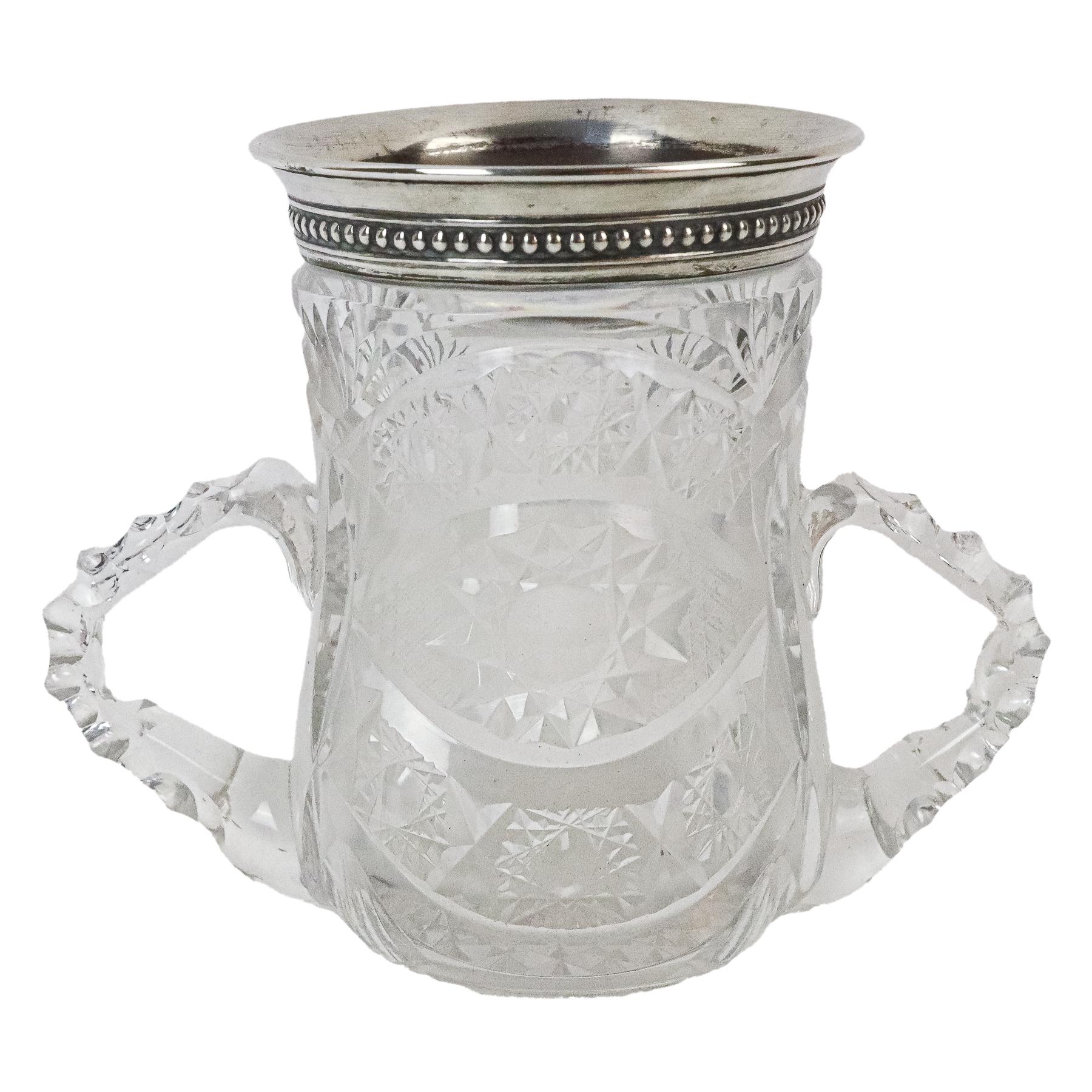 JARRA DE CERVEZA EN CRISTAL Y PLATA DEL PRIMER TERCIO S.XX