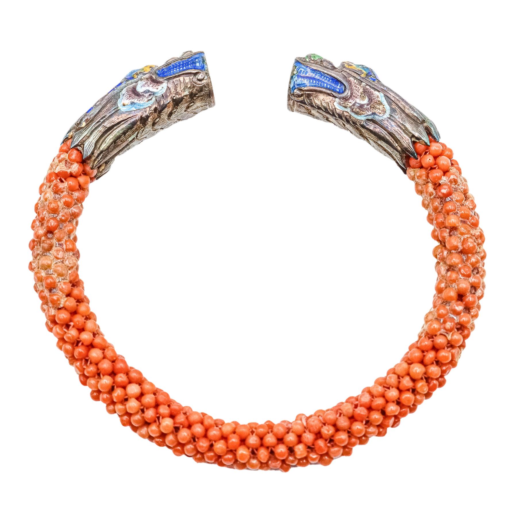 PULSERA ORIENTAL CON CORAL Y PLATA ESMALTADA