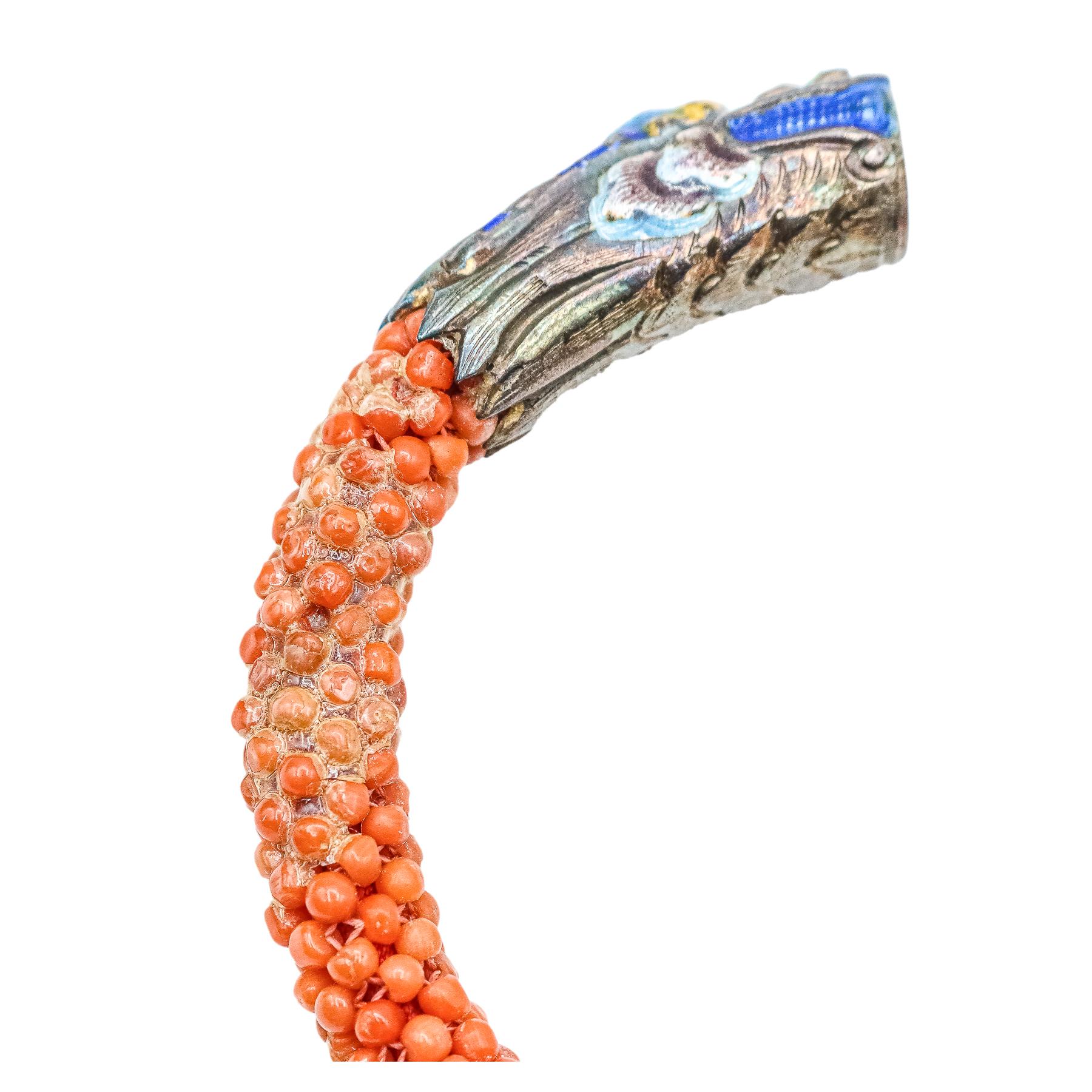 PULSERA ORIENTAL CON CORAL Y PLATA ESMALTADA