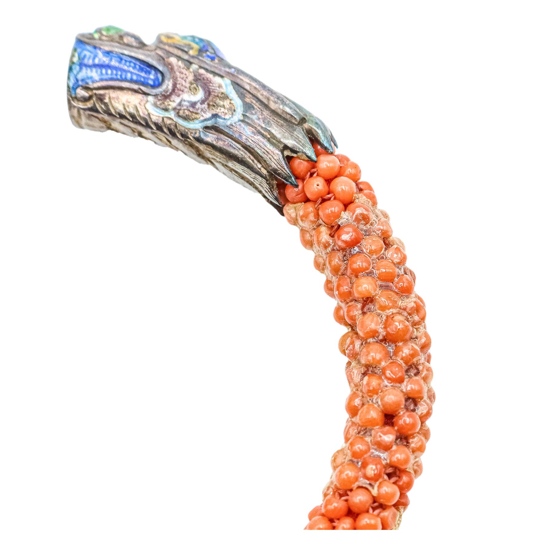 PULSERA ORIENTAL CON CORAL Y PLATA ESMALTADA
