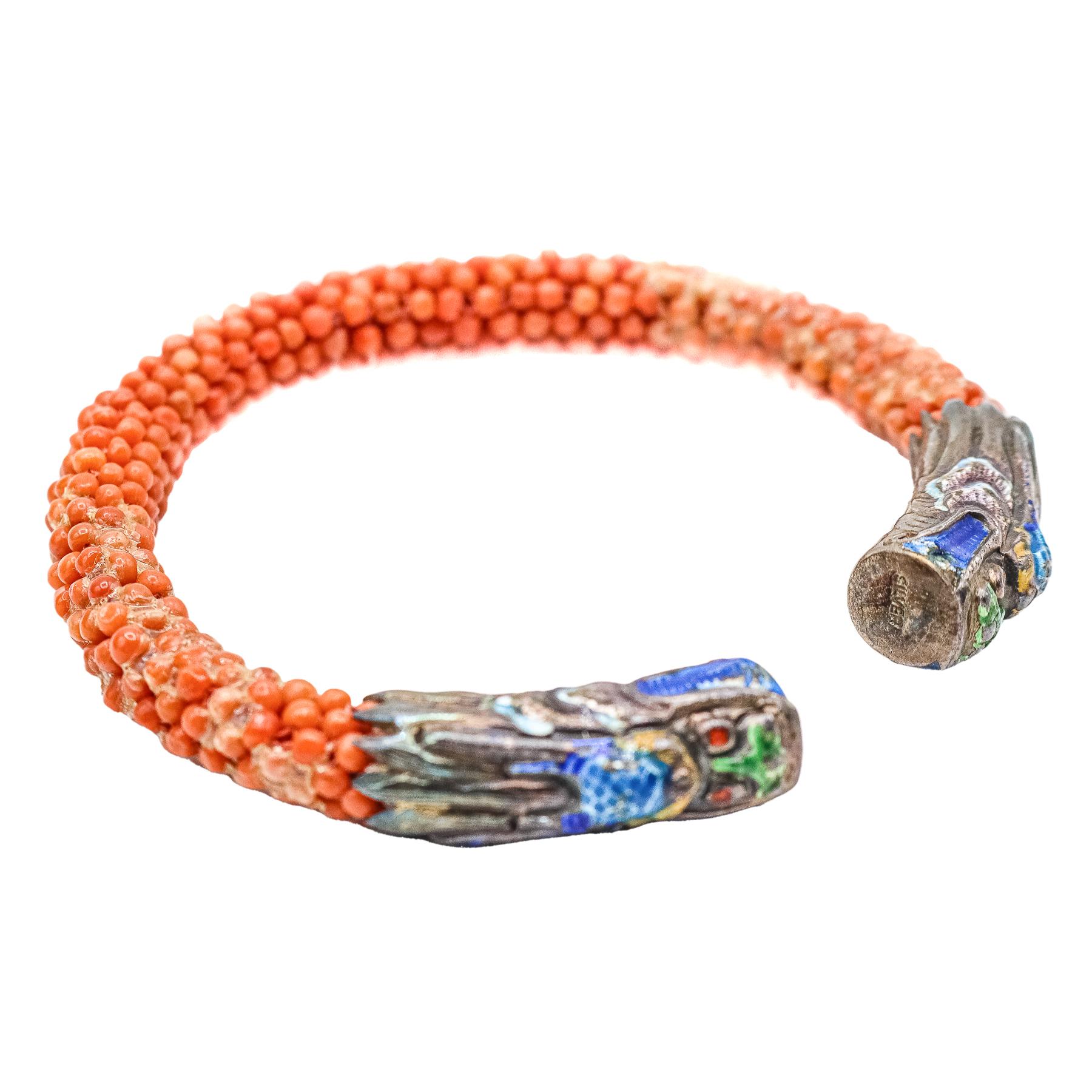 PULSERA ORIENTAL CON CORAL Y PLATA ESMALTADA