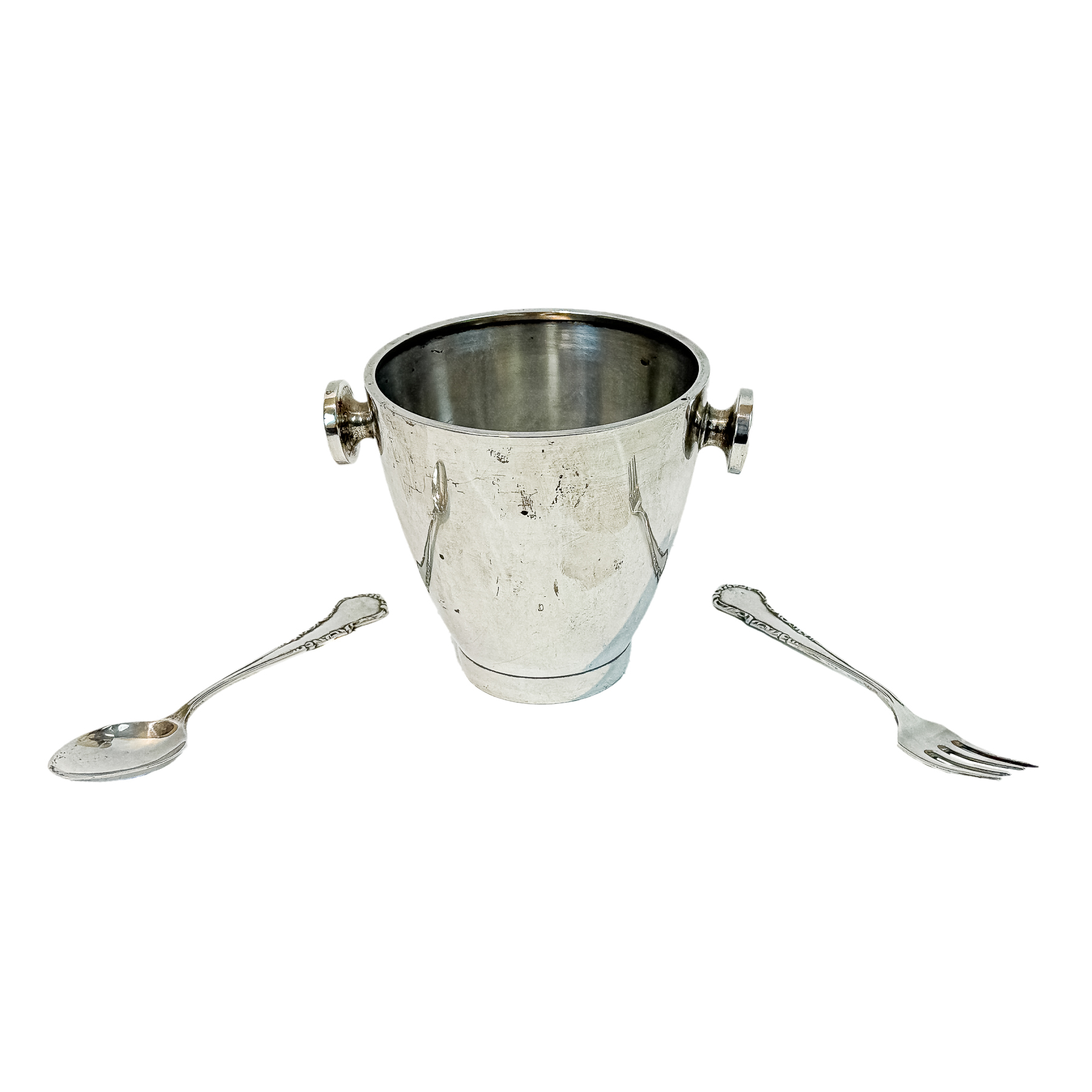 CUBITERA Y DOS CUBIERTOS DE PLATA DE LOS AÑOS 60