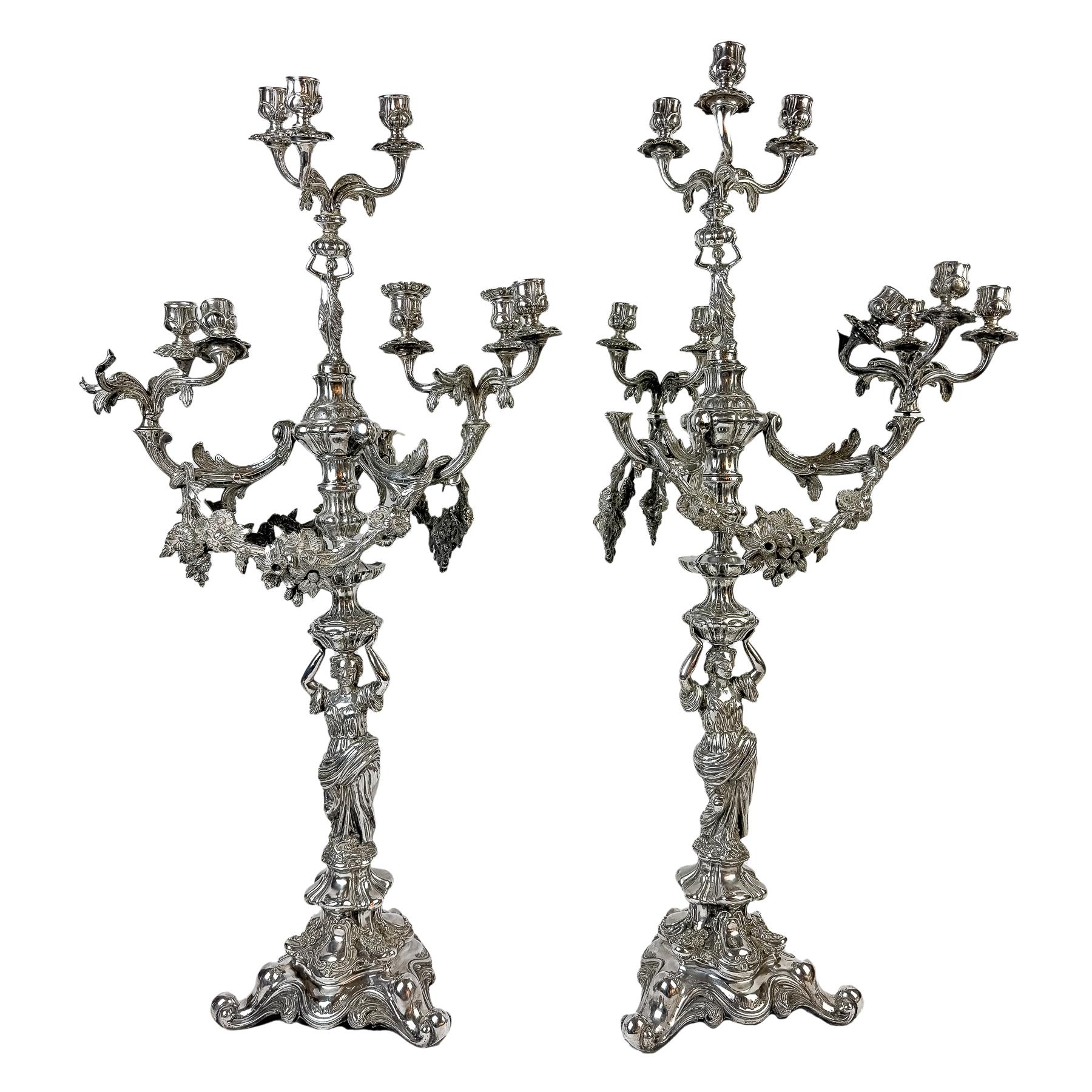 PAREJA DE GRANDES CANDELABROS FRANCESES DE FINALES S. XIX 