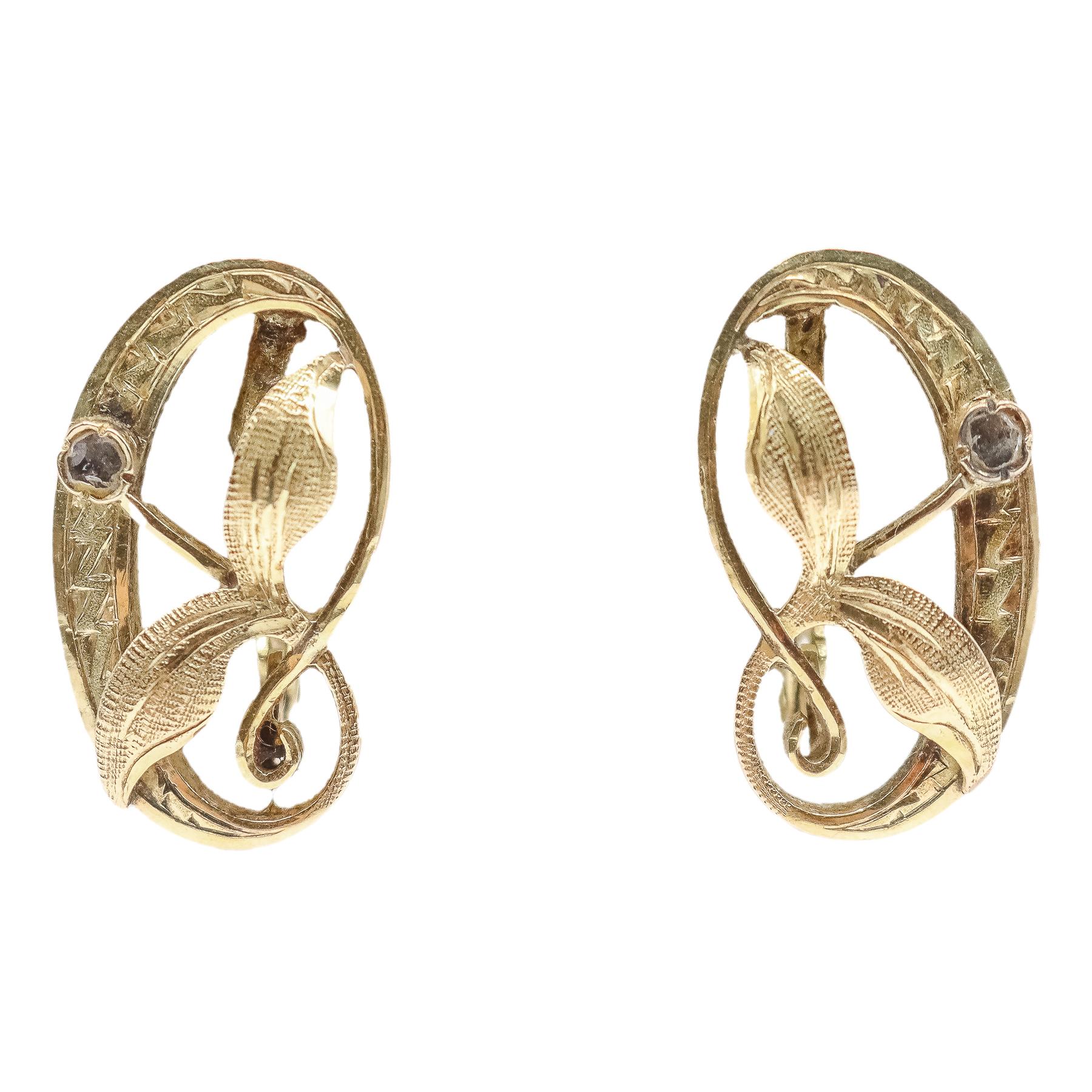 PENDIENTES MODERNISTAS CON DIAMANTES, DE FLES. DEL S.XIX