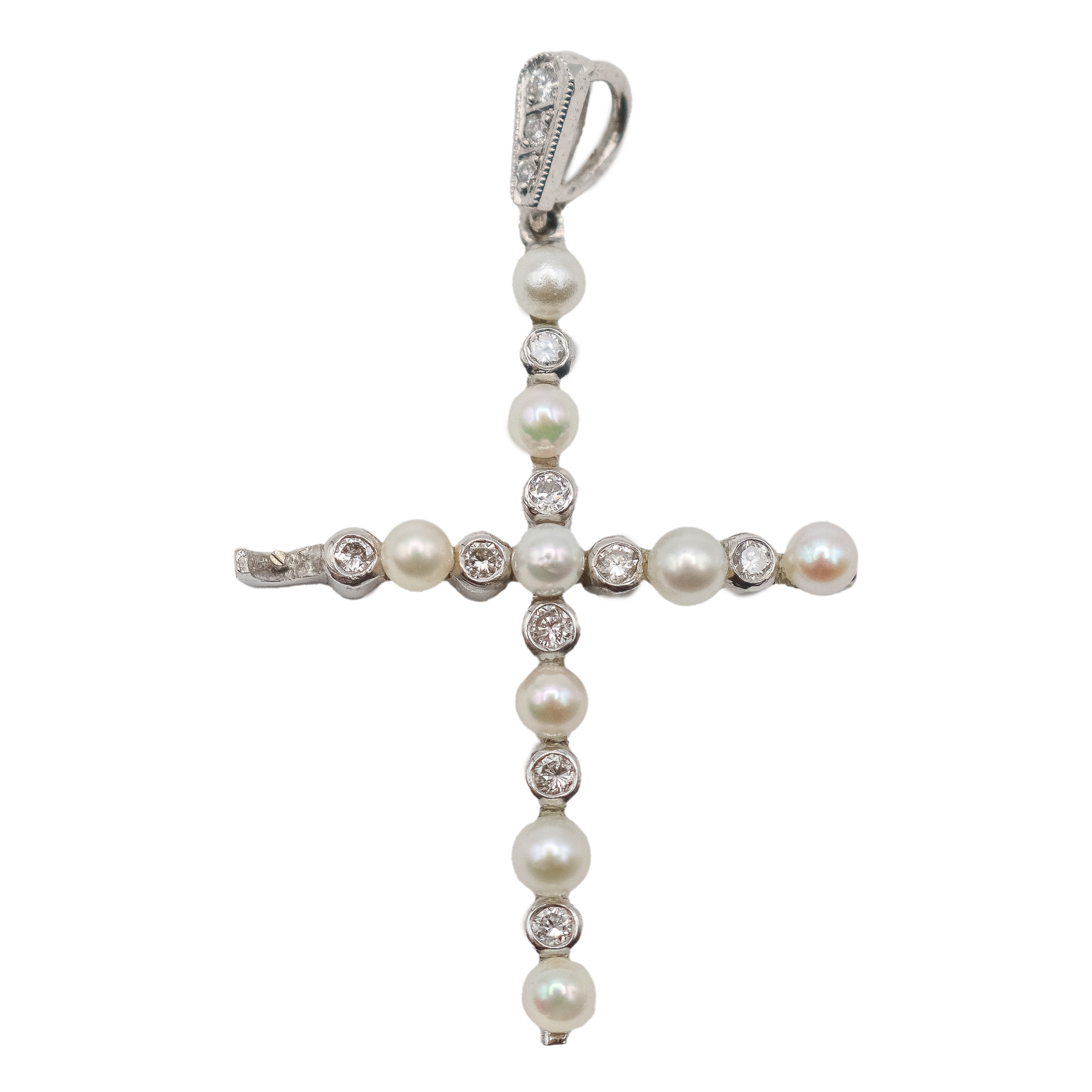 CRUZ COLGANTE CON BRILLANTES Y PERLAS