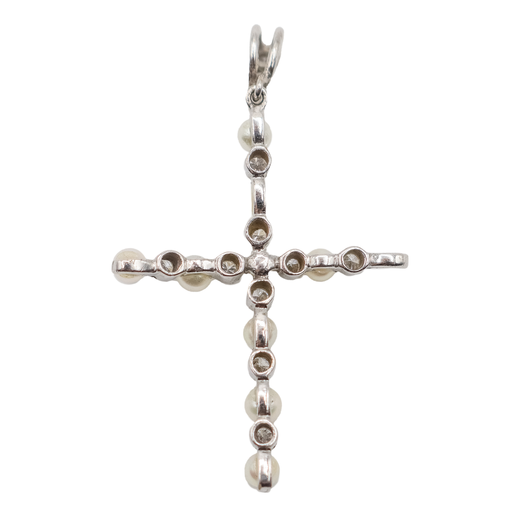 CRUZ COLGANTE CON BRILLANTES Y PERLAS