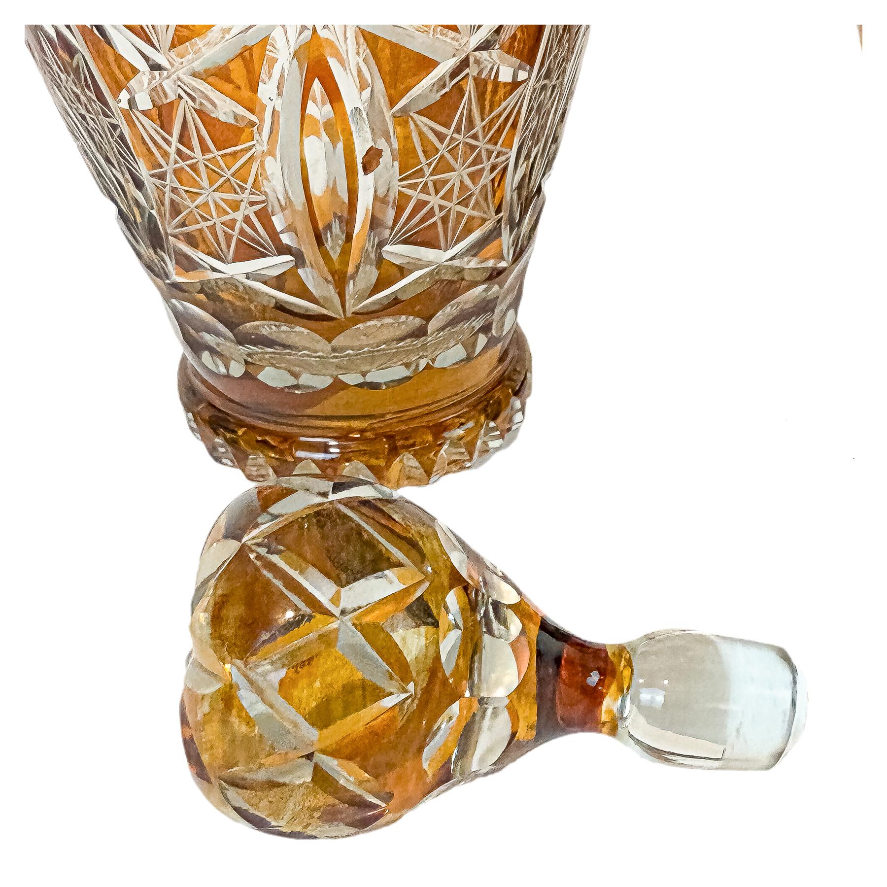 JARRÓN Y BOTELLA DE CRISTAL DE MEDIADOS DE SIGLO XX