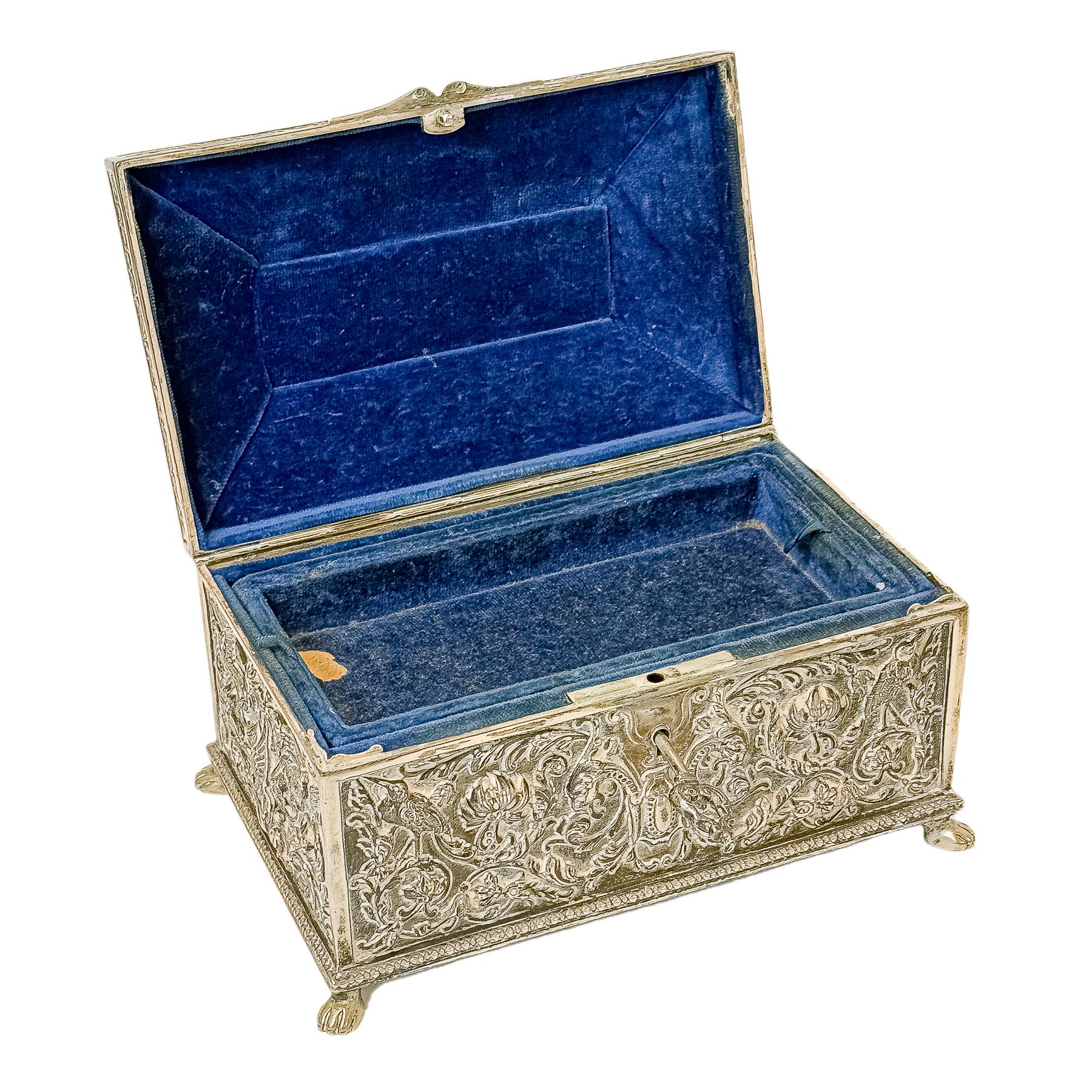 CAJA JOYERO DE PLATA DE MEDIADOS DEL SIGLO XX