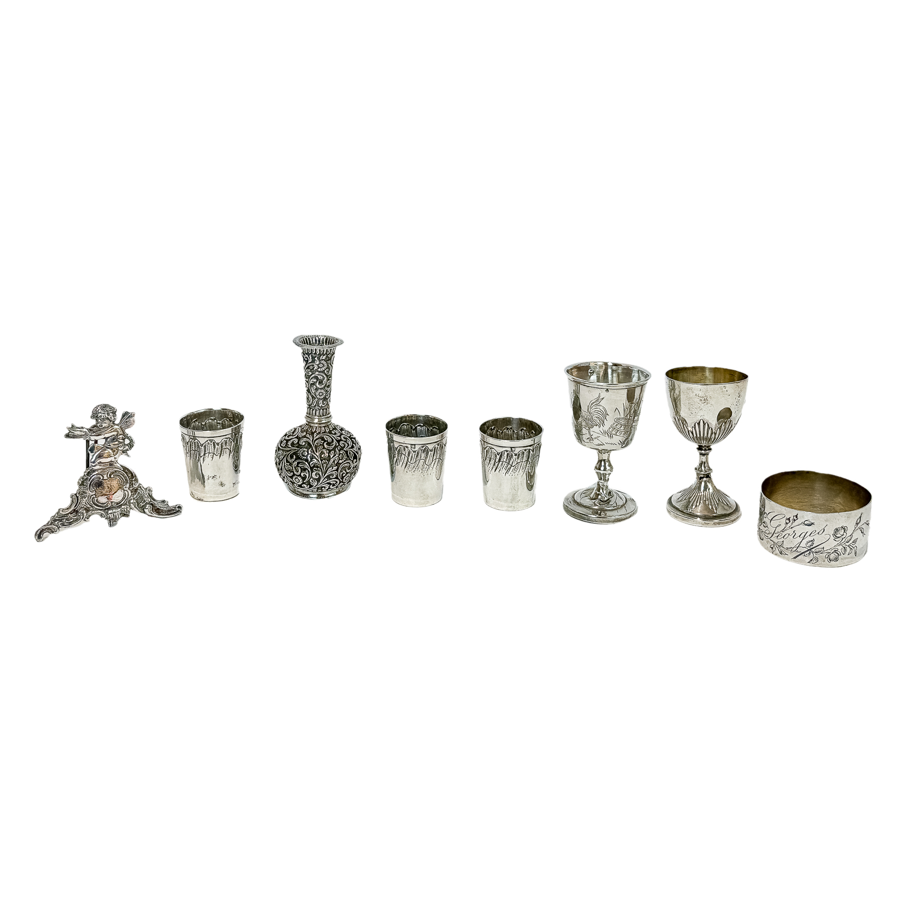 LOTE DE OCHO PIEZAS EN PLATA