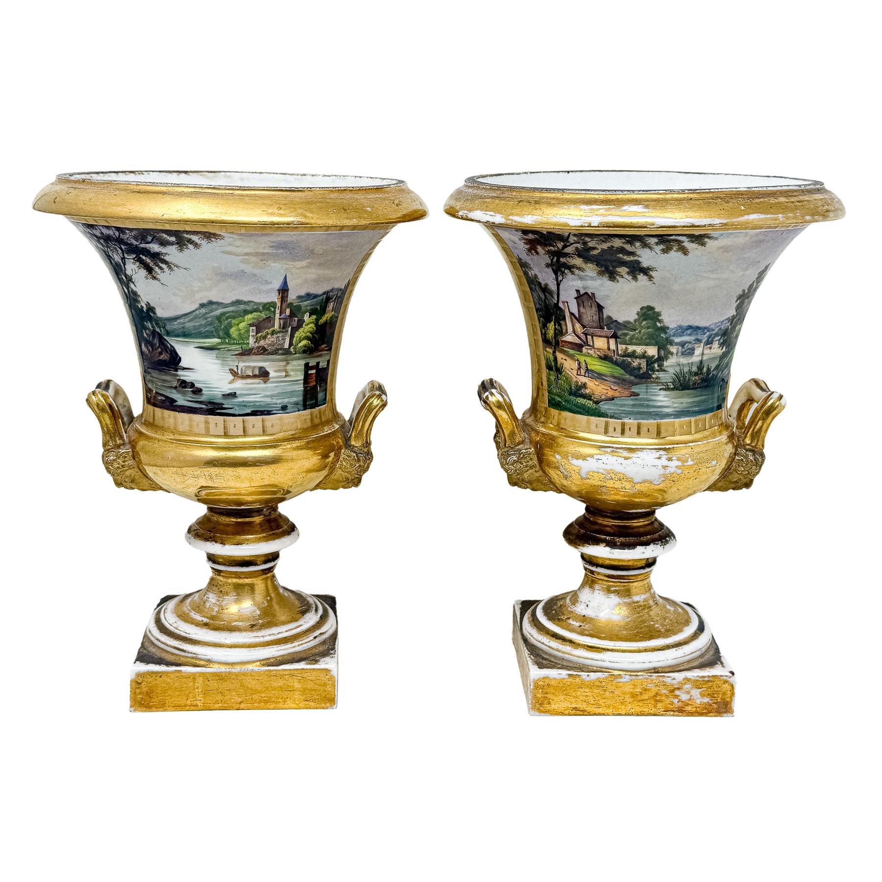 PAREJA DE COPAS DE PORCELANA VIEJO PARIS, S.XIX