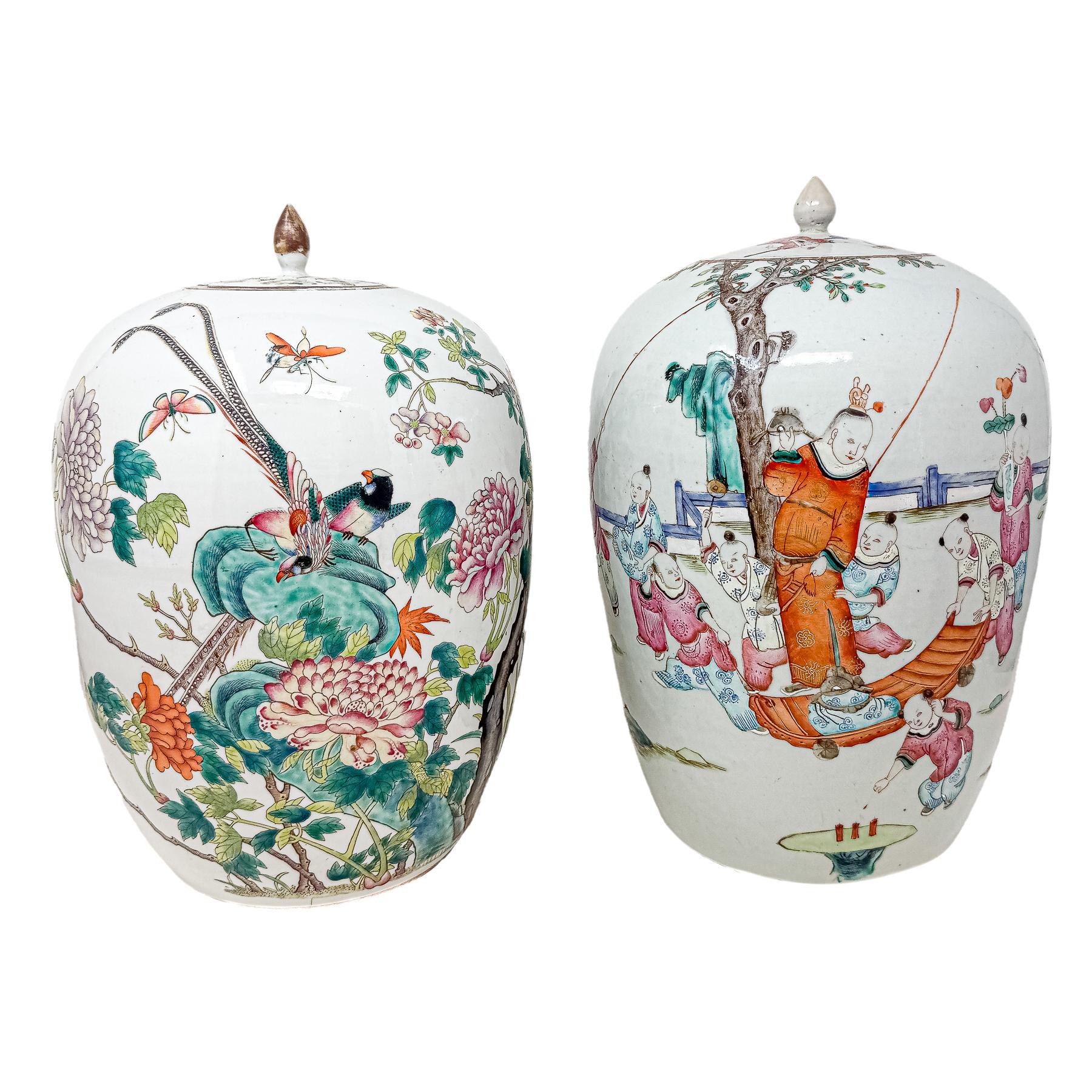 PAREJA DE TIBORS DE PORCELANA CHINA DE FINALES S. XIX