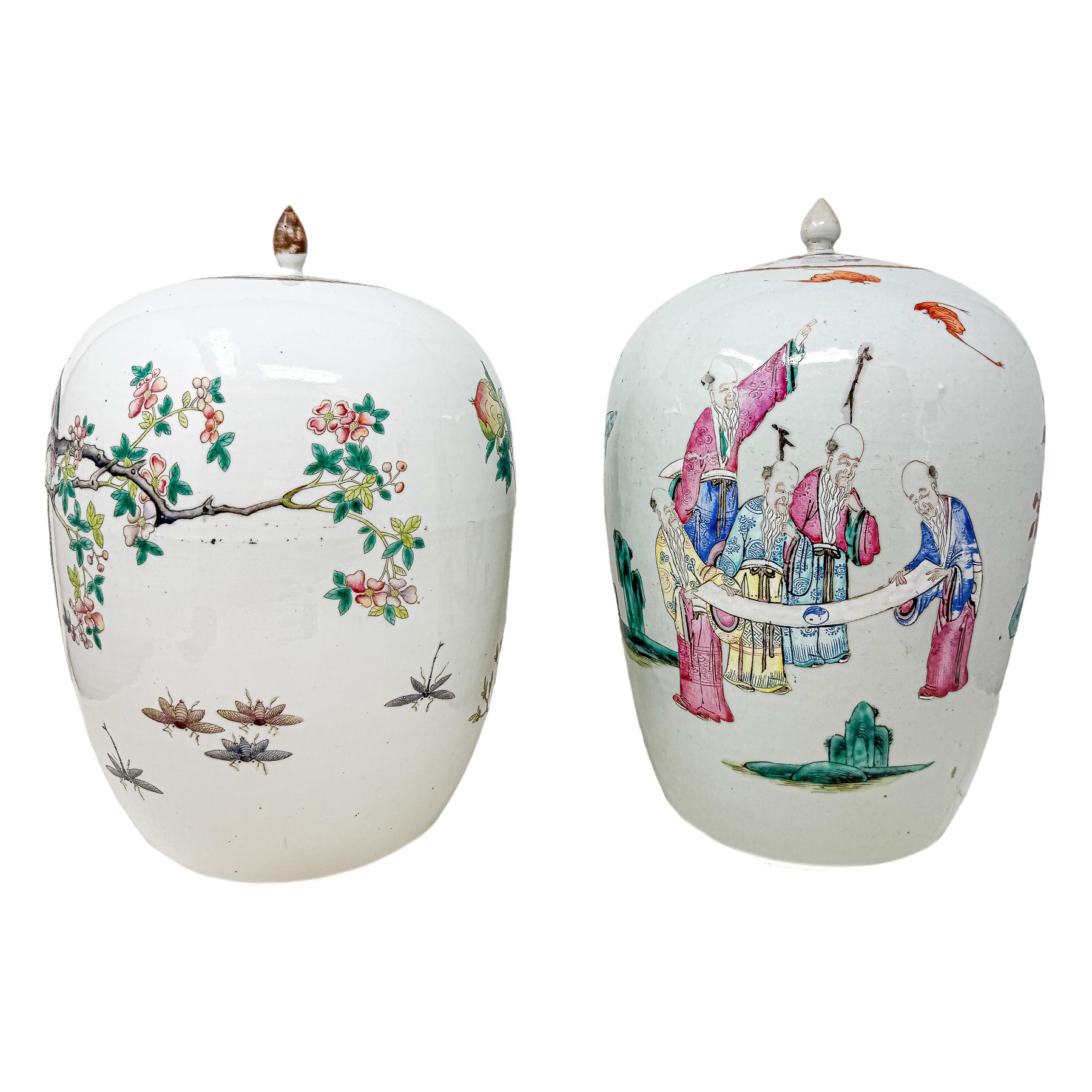 PAREJA DE TIBORS DE PORCELANA CHINA DE FINALES S. XIX