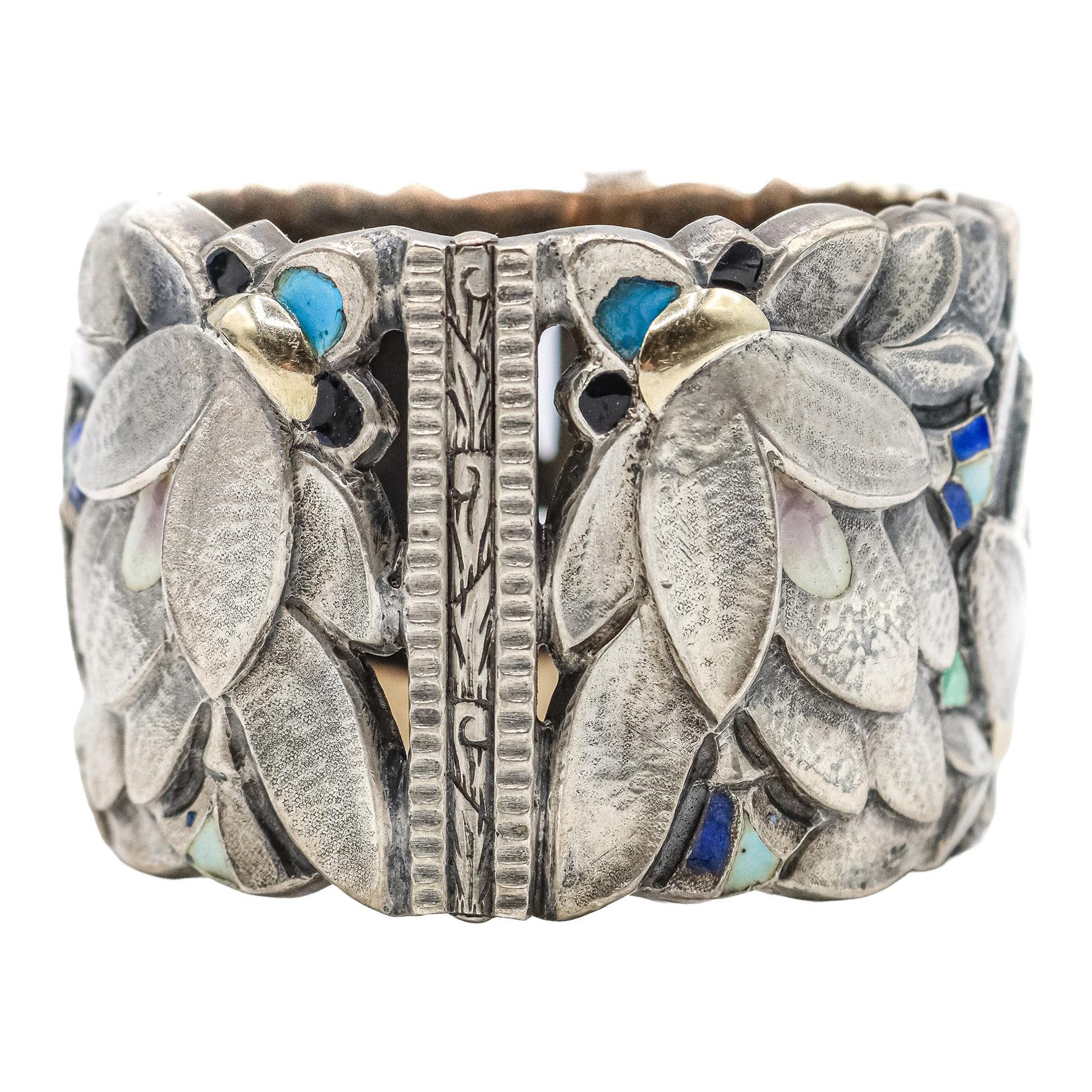 PULSERA ART DECÓ CON ESMALTES, AÑOS 30
