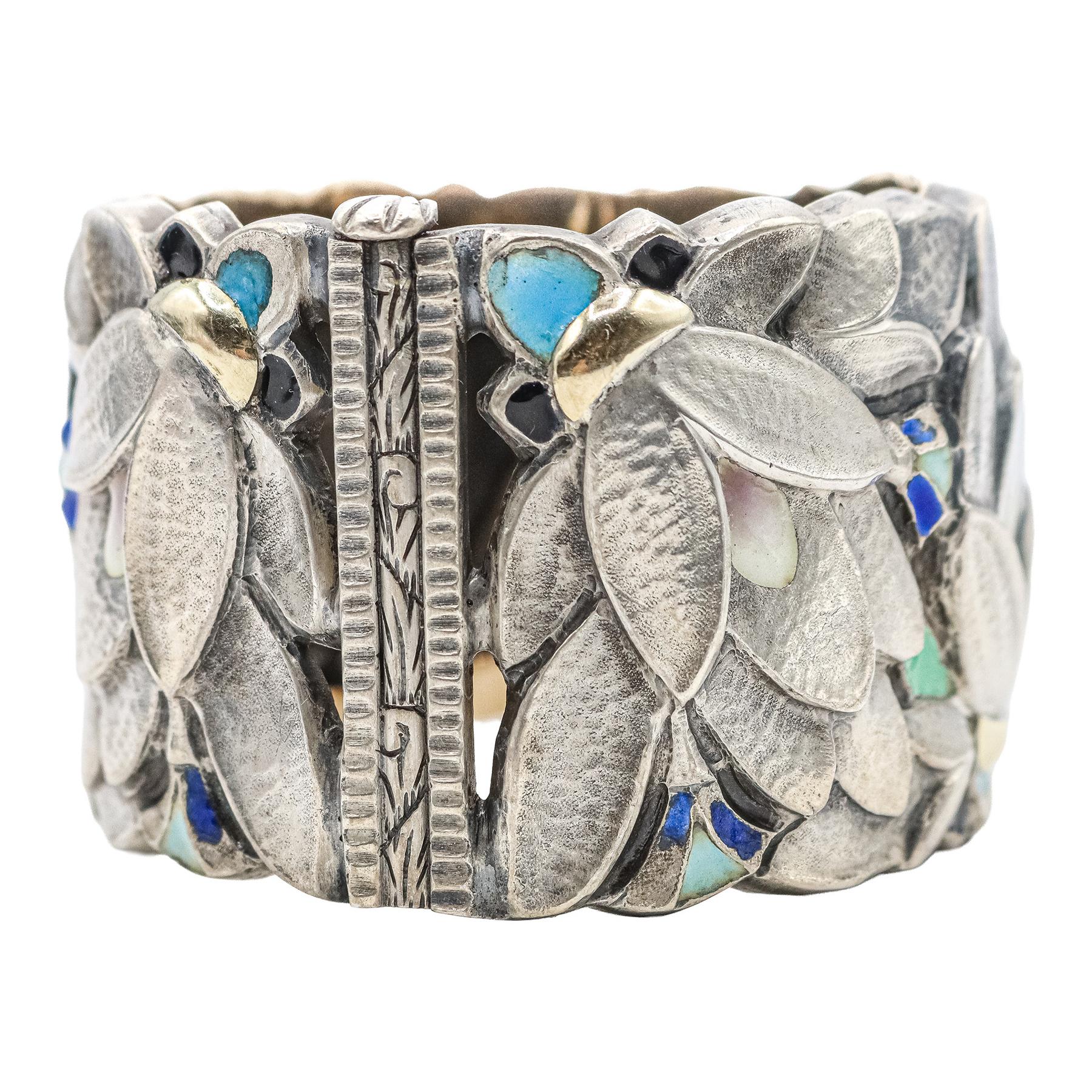 PULSERA ART DECÓ CON ESMALTES, AÑOS 30