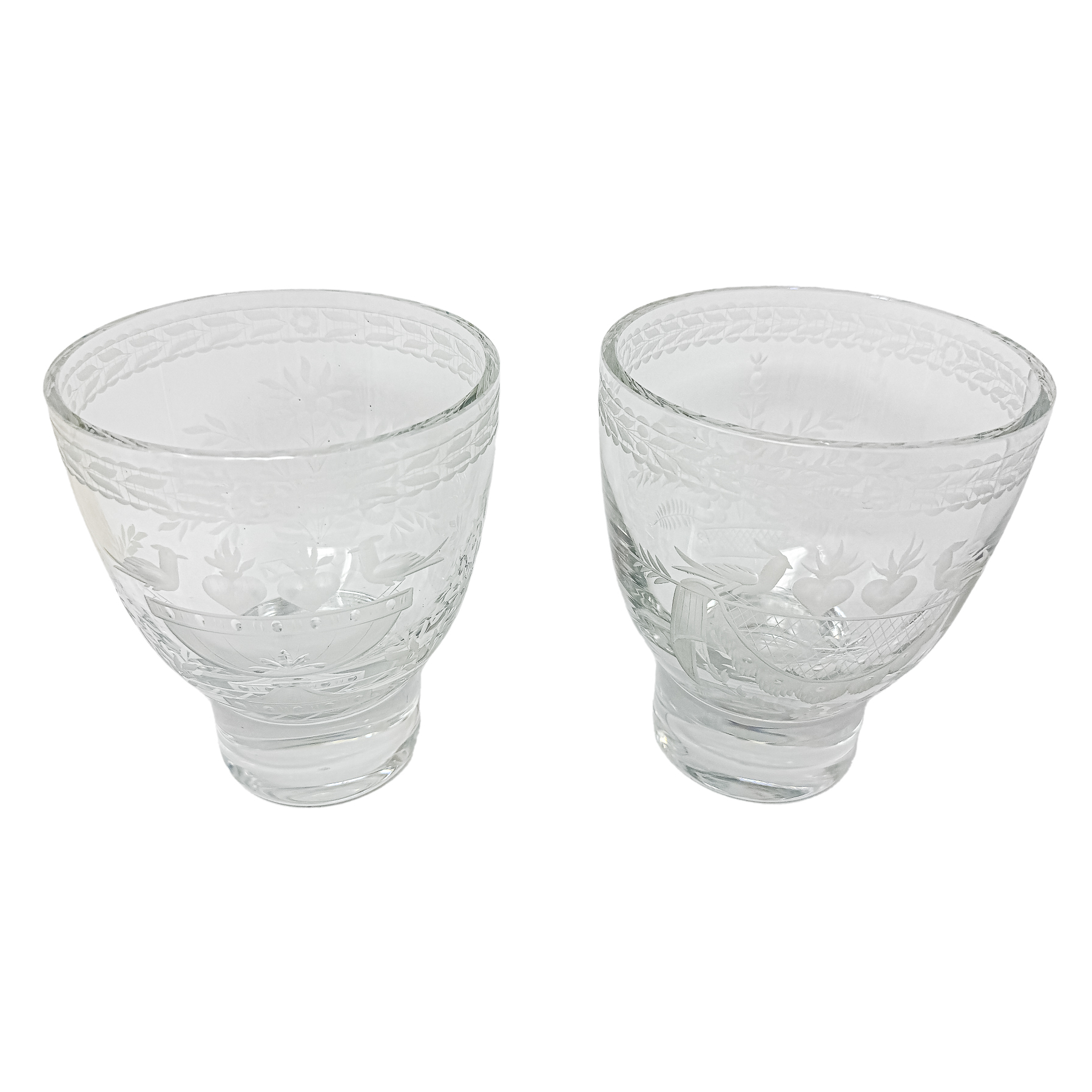 PAREJA DE COPAS EN CRISTAL GRABADO DEL ÚLTIMO CUARTO S.XX 