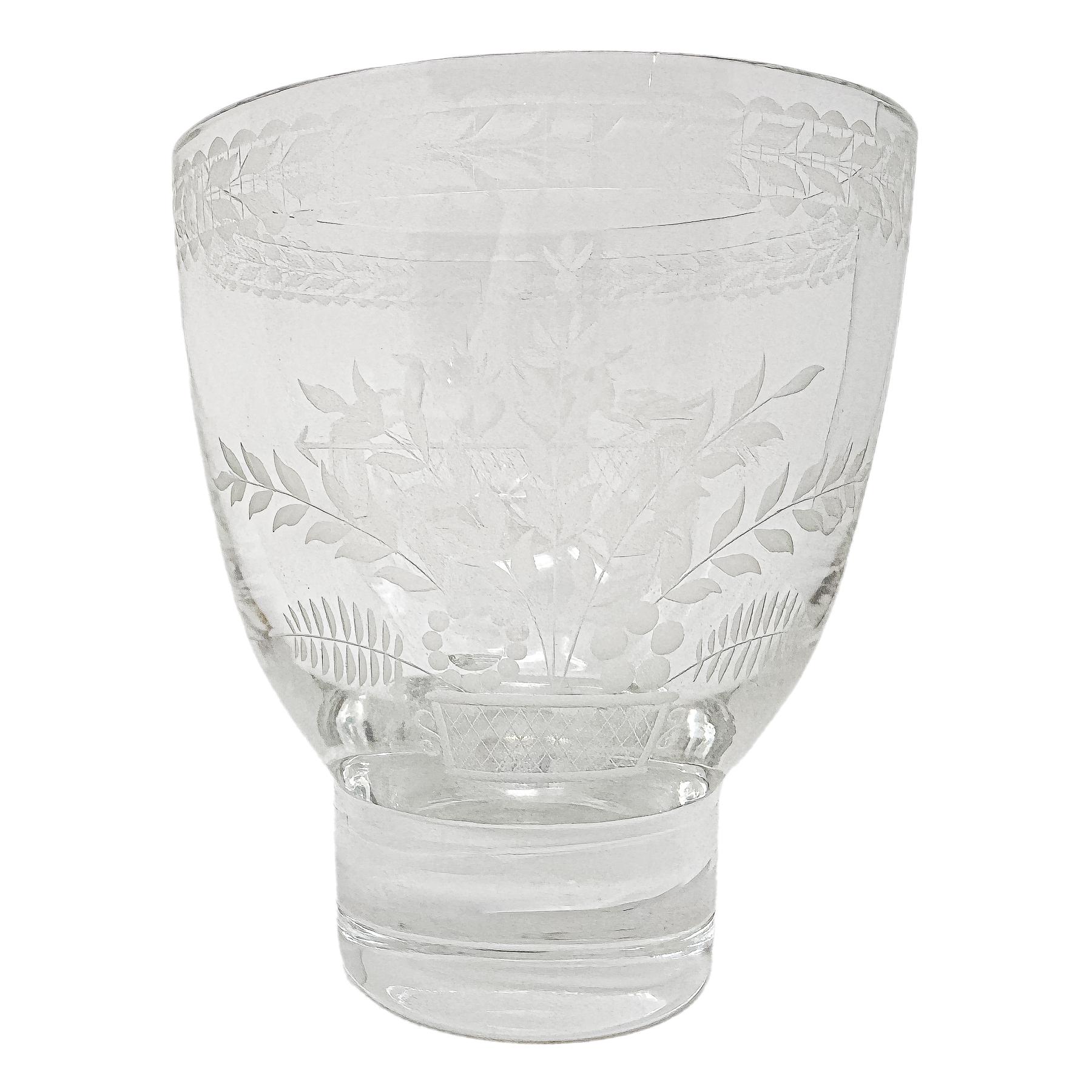 PAREJA DE COPAS EN CRISTAL GRABADO DE MEDIADOS DE SIGLO XX 