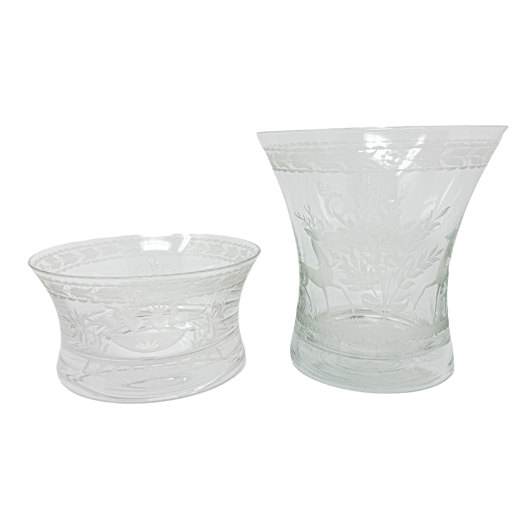 DOS VASOS EN CRISTAL GRABADO DEL ÚLTIMO CUARTO DEL S. XX