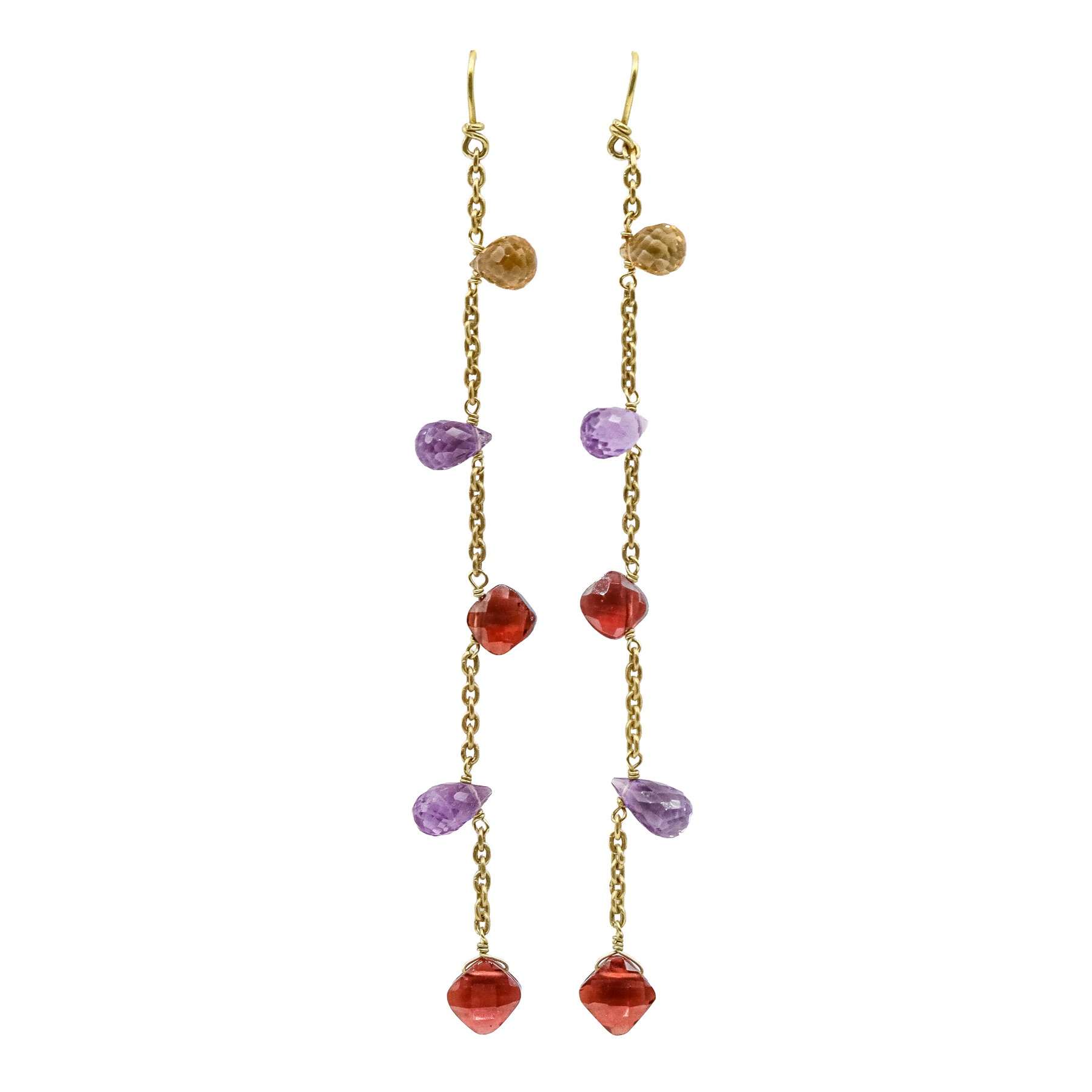 PENDIENTES LARGOS CON GRANATES, AMATISTAS Y CITRINOS