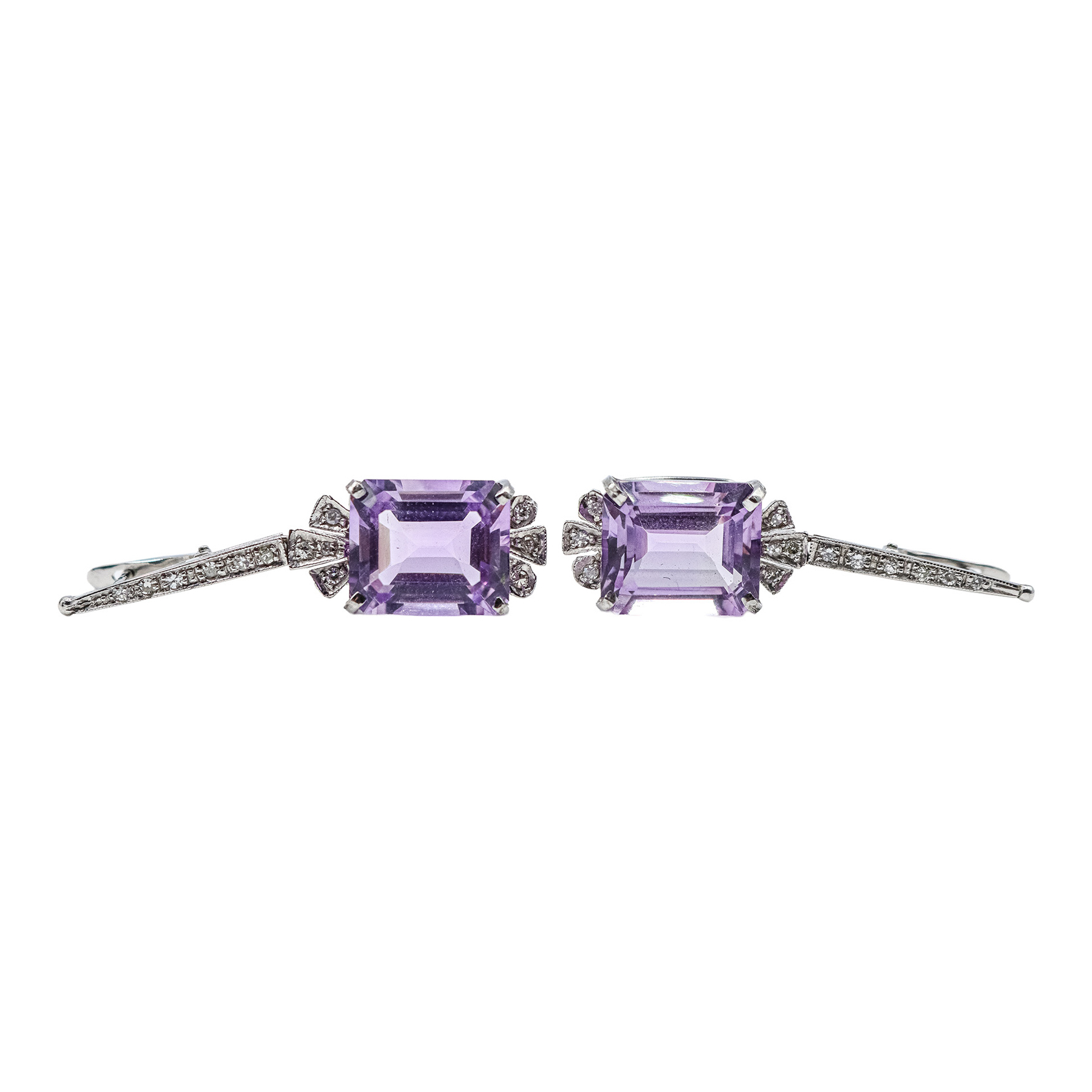 PENDIENTES LARGOS CON DIAMANTES Y AMATISTAS, DE LOS AÑOS 30