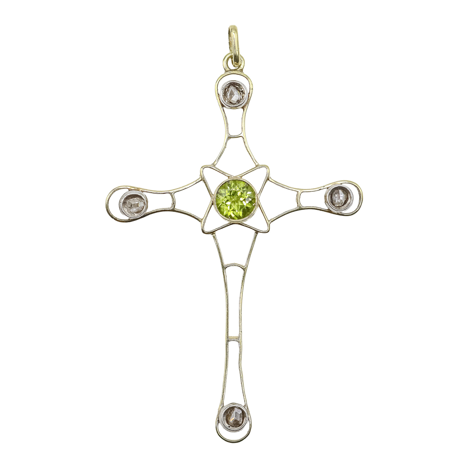 CRUZ COLGANTE CON PERIDOTO Y DIAMANTES