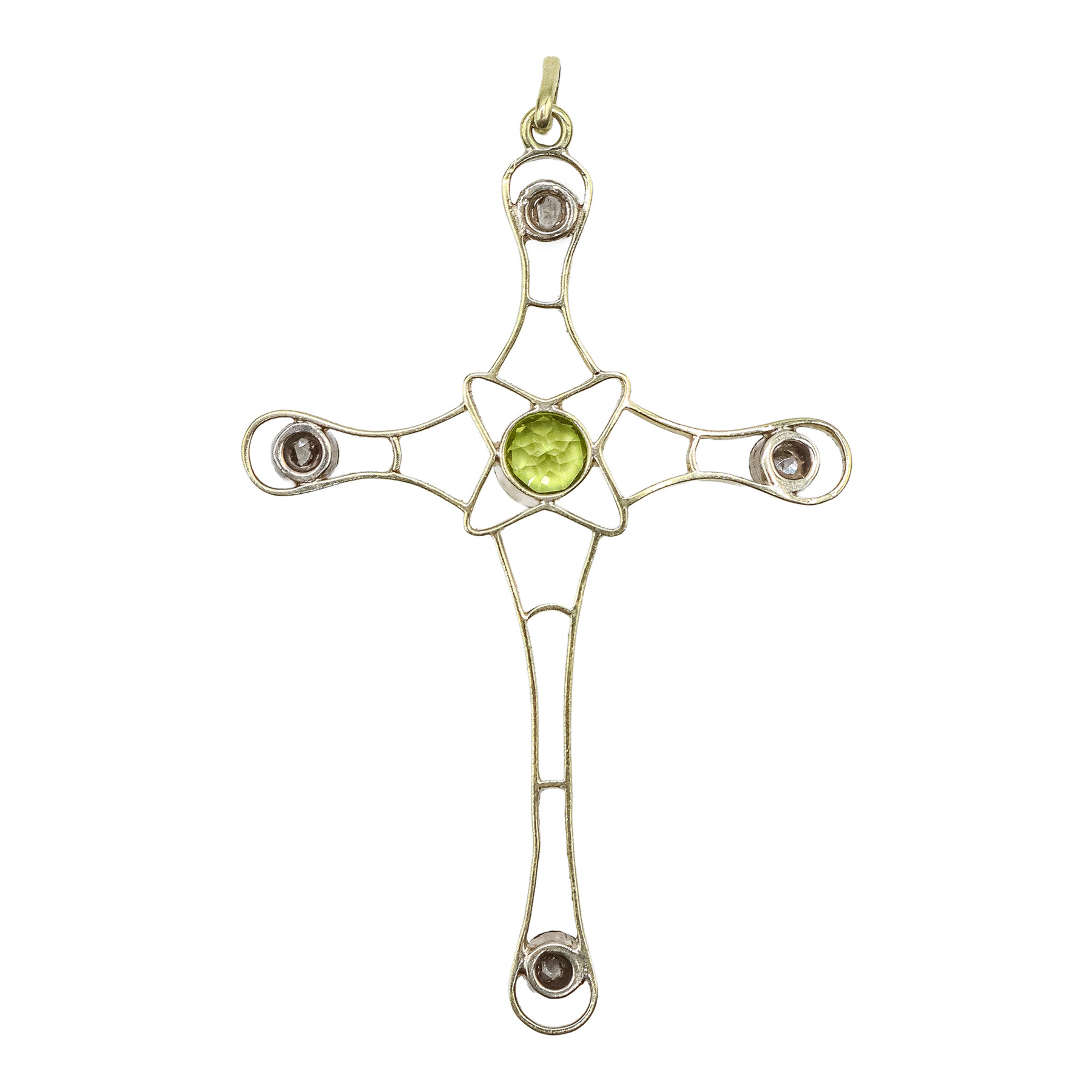 CRUZ COLGANTE CON PERIDOTO Y DIAMANTES