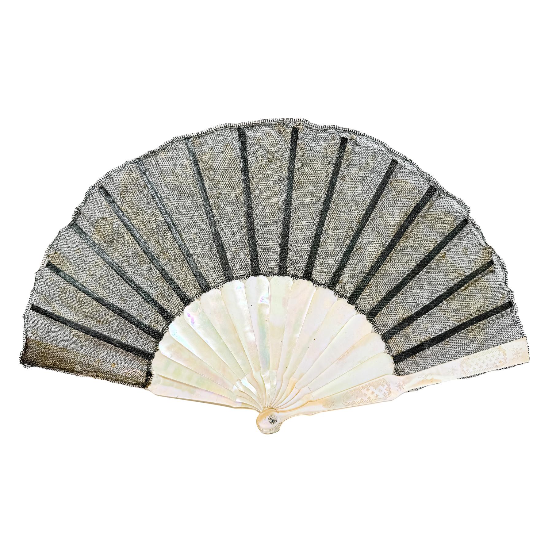 ABANICO DE NACAR DE FLES DEL S.XIX