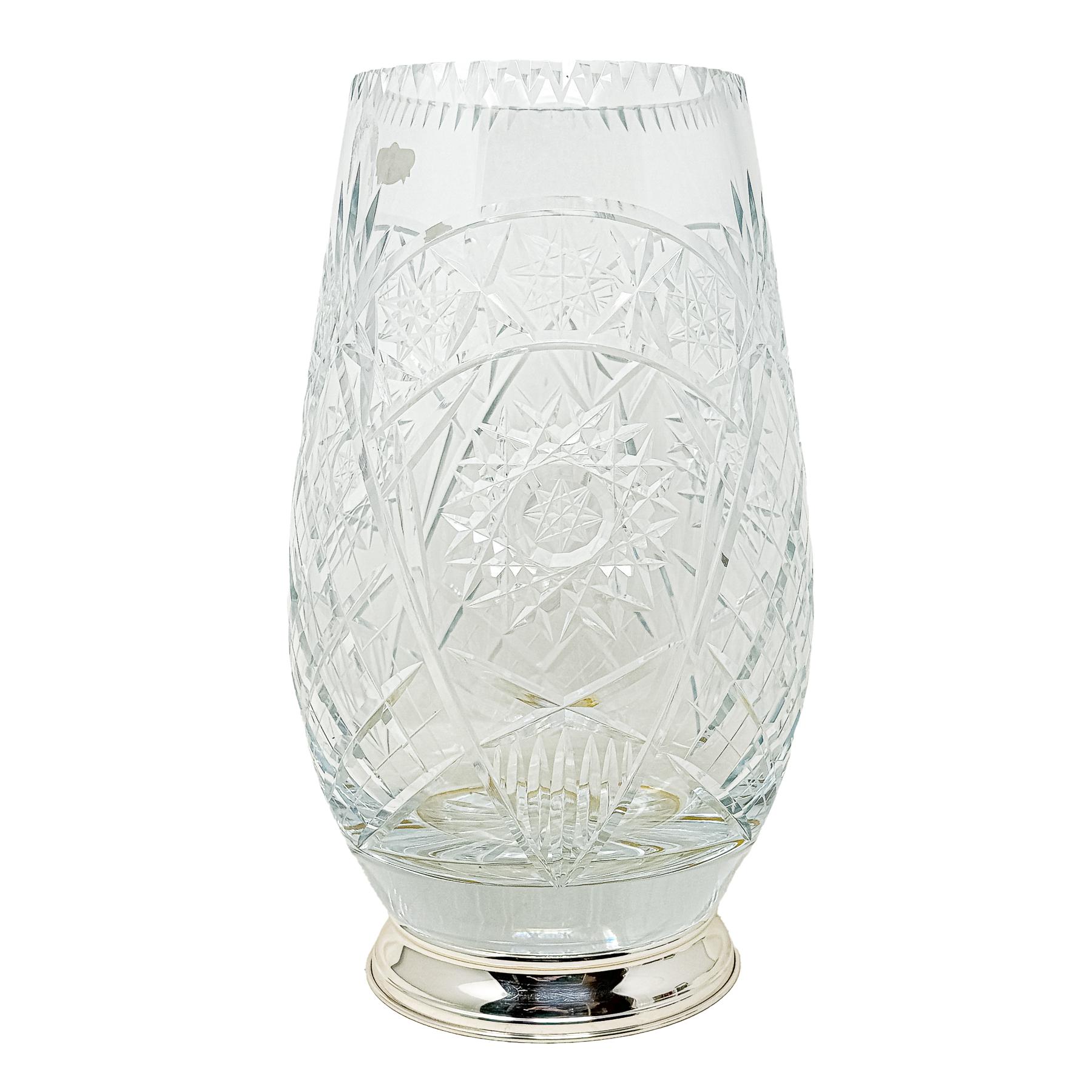 JARRÓN DE CRISTAL Y PLATA DEL ÚLTIMO TERCIO DE S. XX