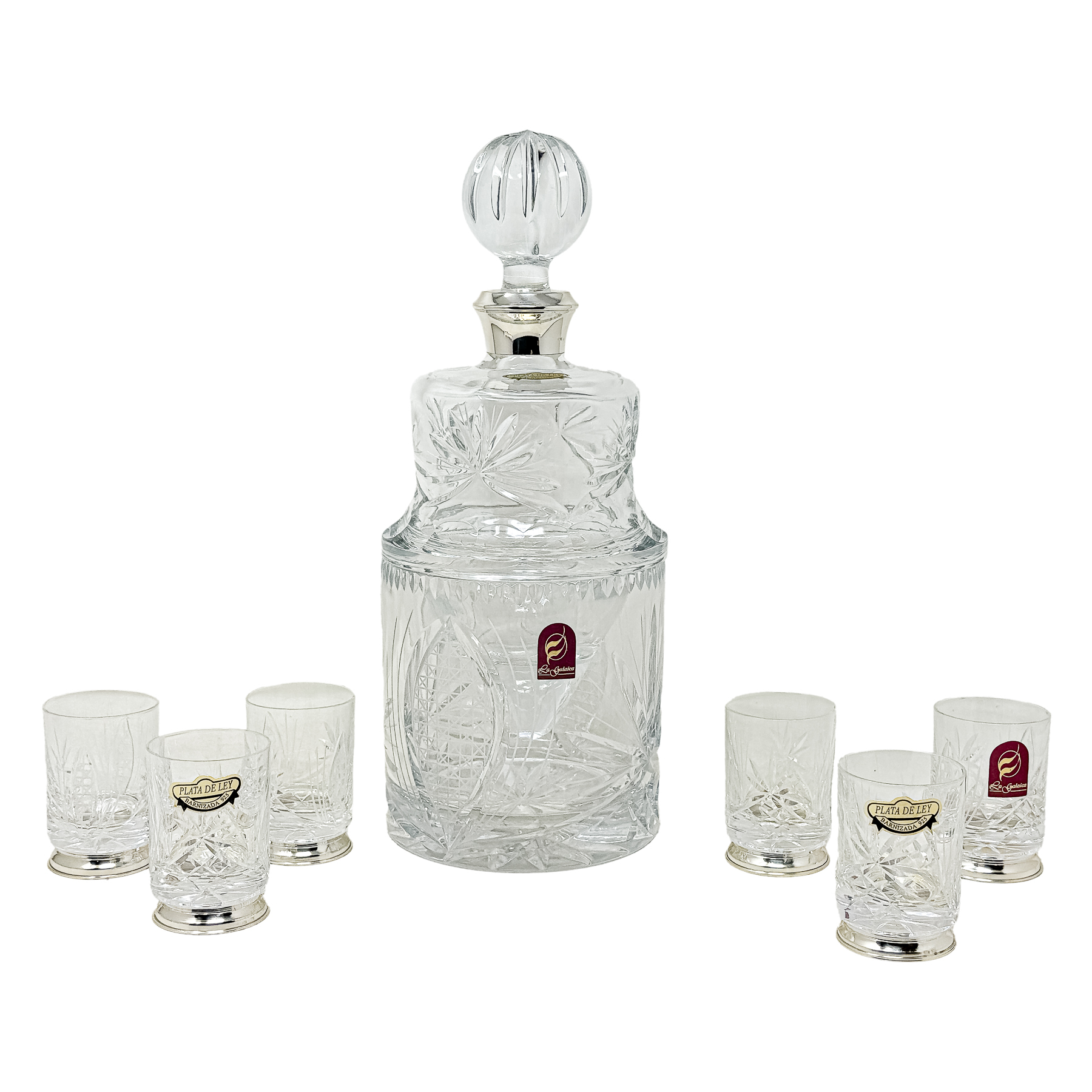 CONJUNTO LICORERO DE CRISTAL Y PLATA DEL ÚLTIMO CUARTO S. XX