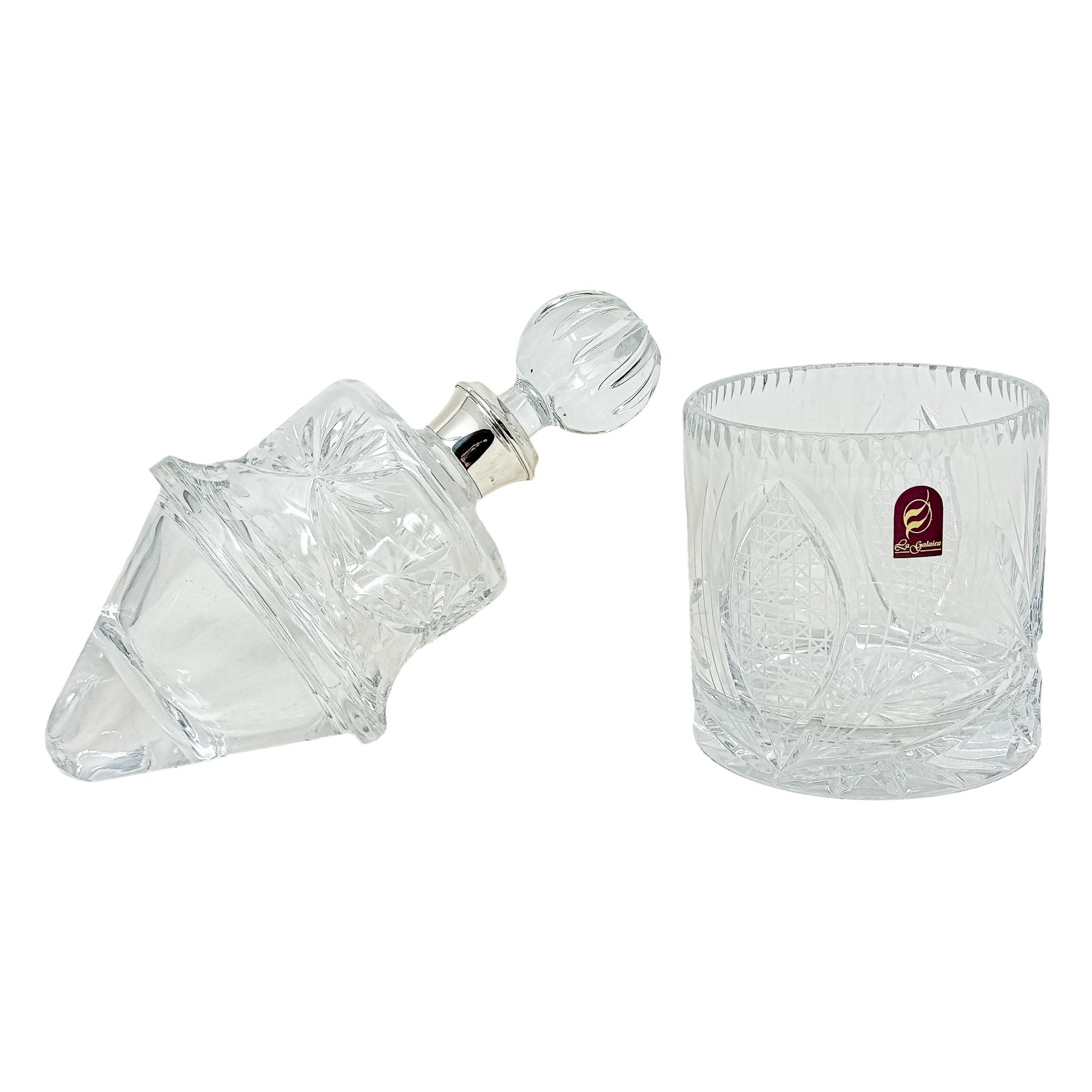CONJUNTO LICORERO DE CRISTAL Y PLATA DEL ÚLTIMO CUARTO S. XX