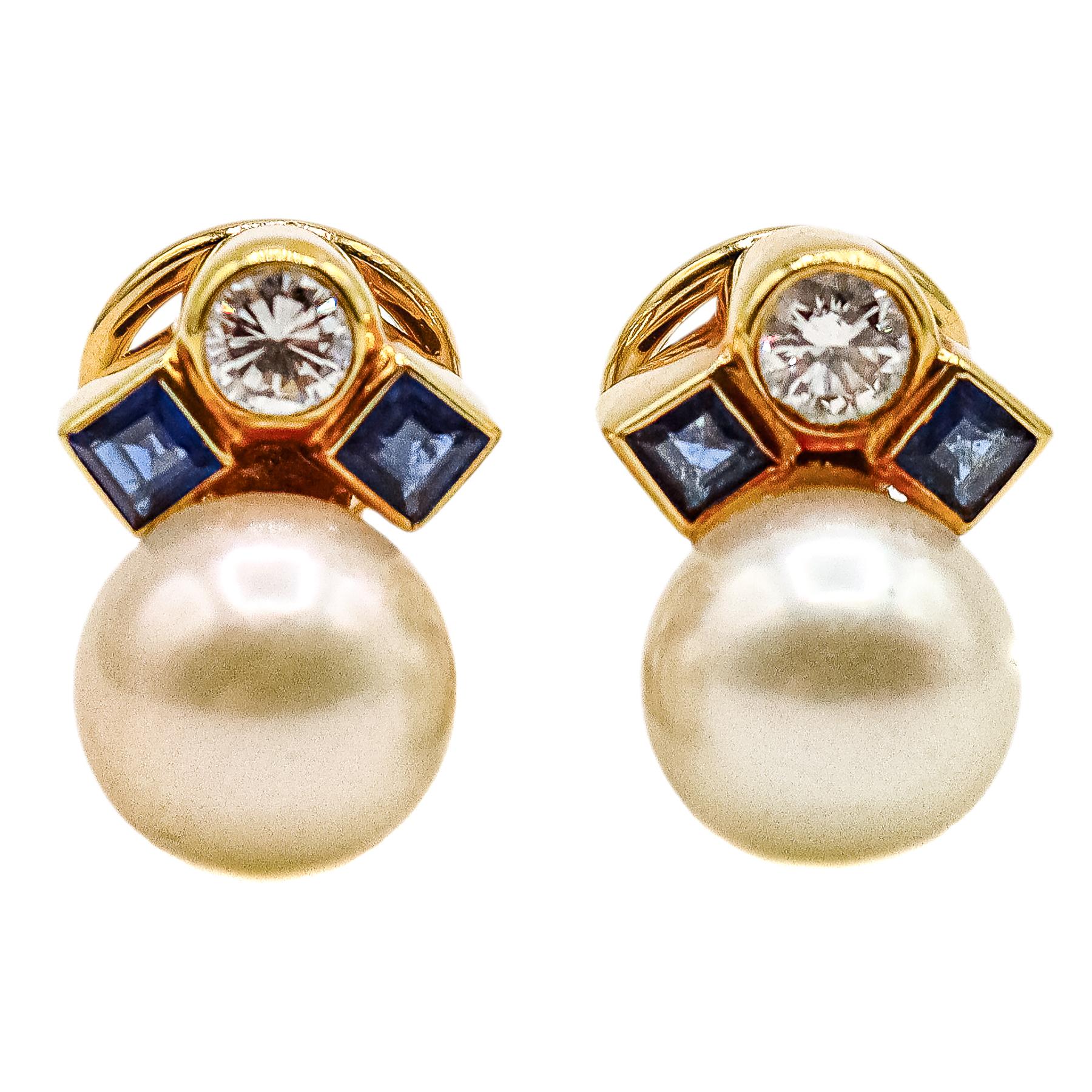 PENDIENTES CON BRILLANTES, ZAFIROS Y PERLAS