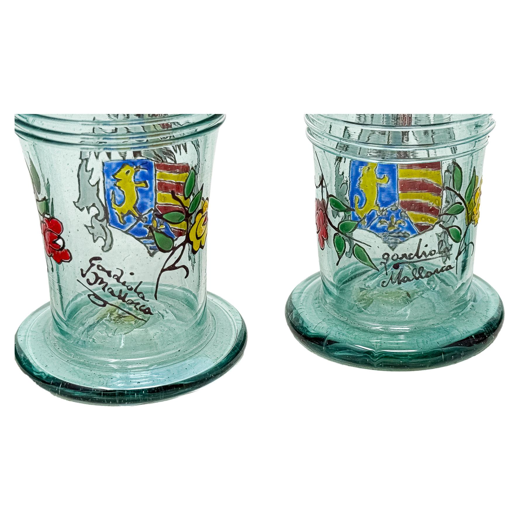 CUATRO VASITOS DE CRISTAL GORDIOLA (MALLORCA) DE LOS AÑOS 50