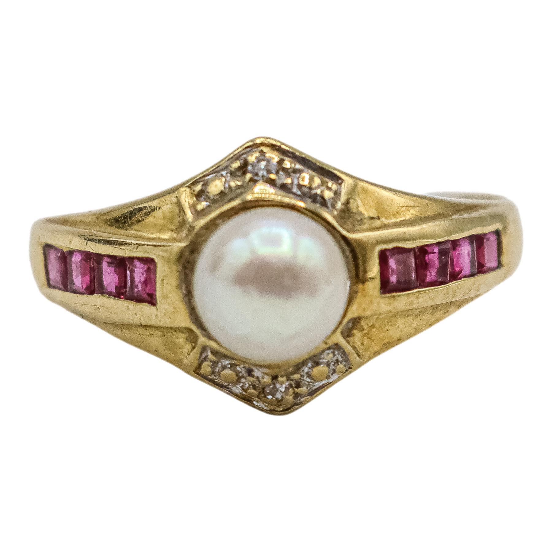 SORTIJA CON PERLA Y RUBÍES